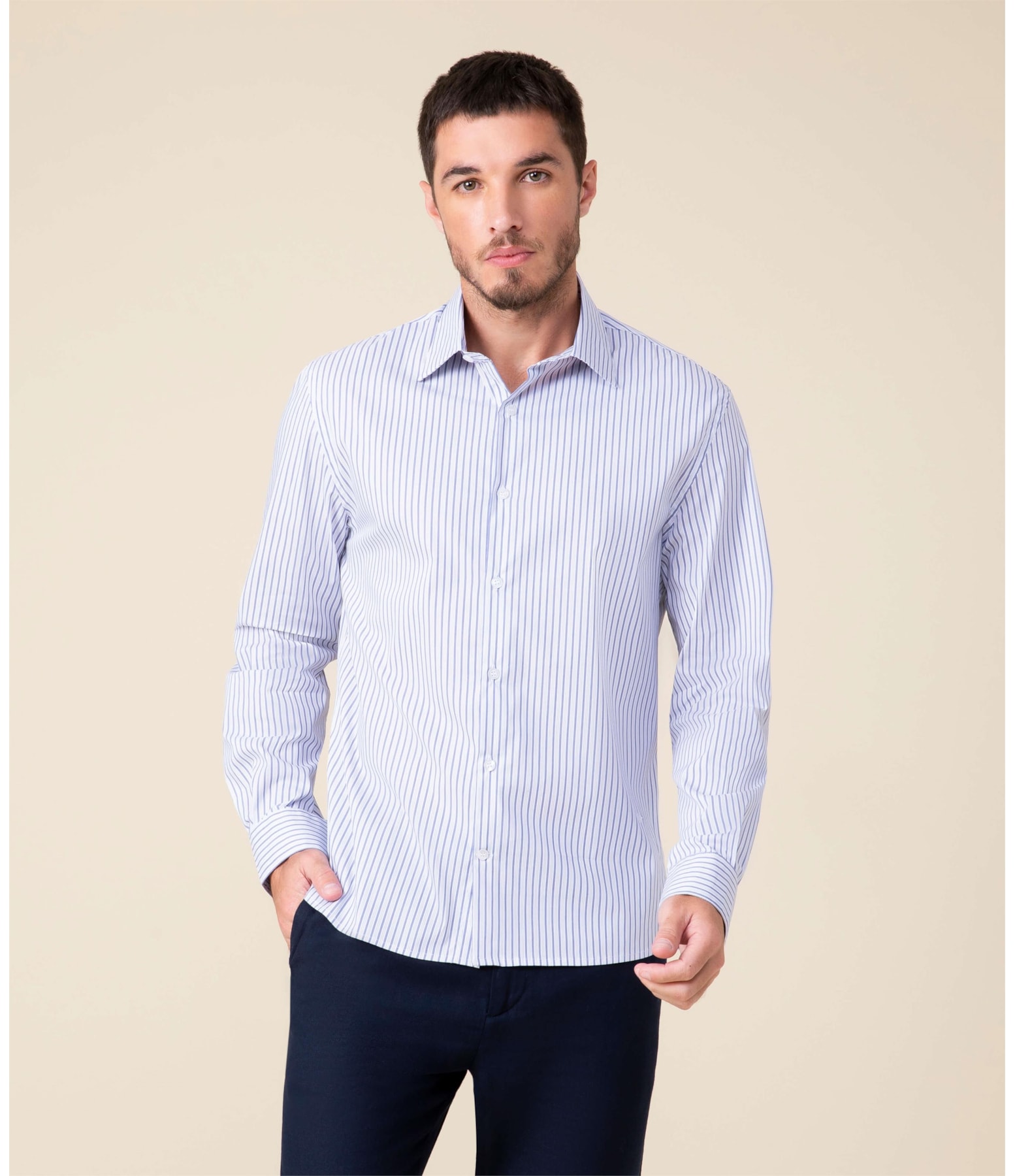 Camisa Daniel Traveller Ft Listrado Ml Marinho