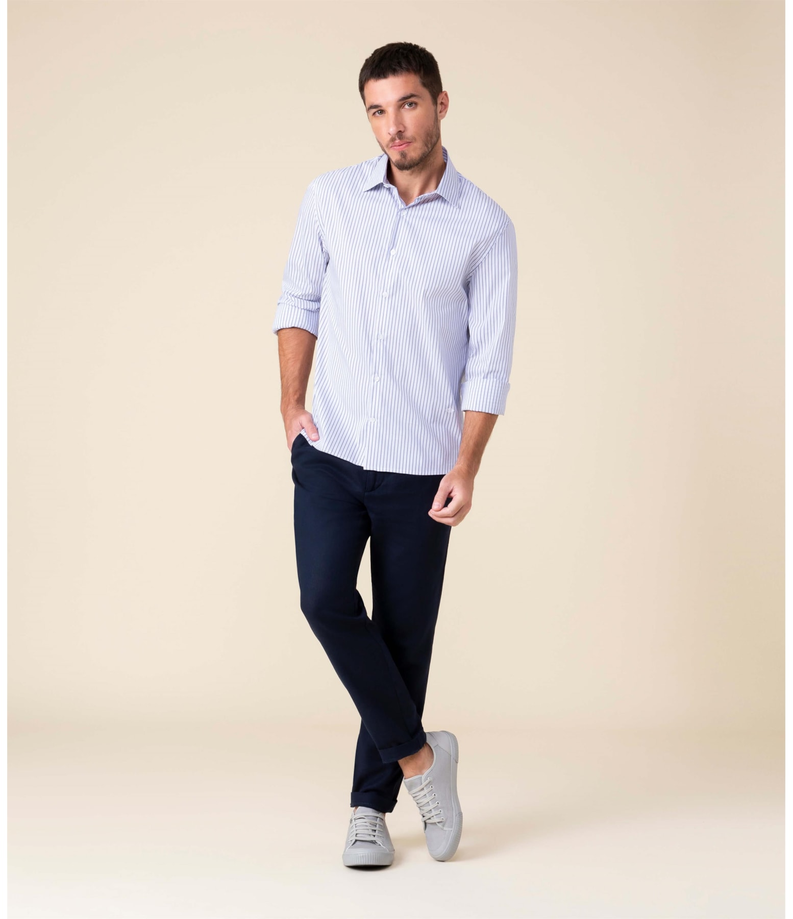 Camisa Daniel Traveller Ft Listrado Ml Marinho