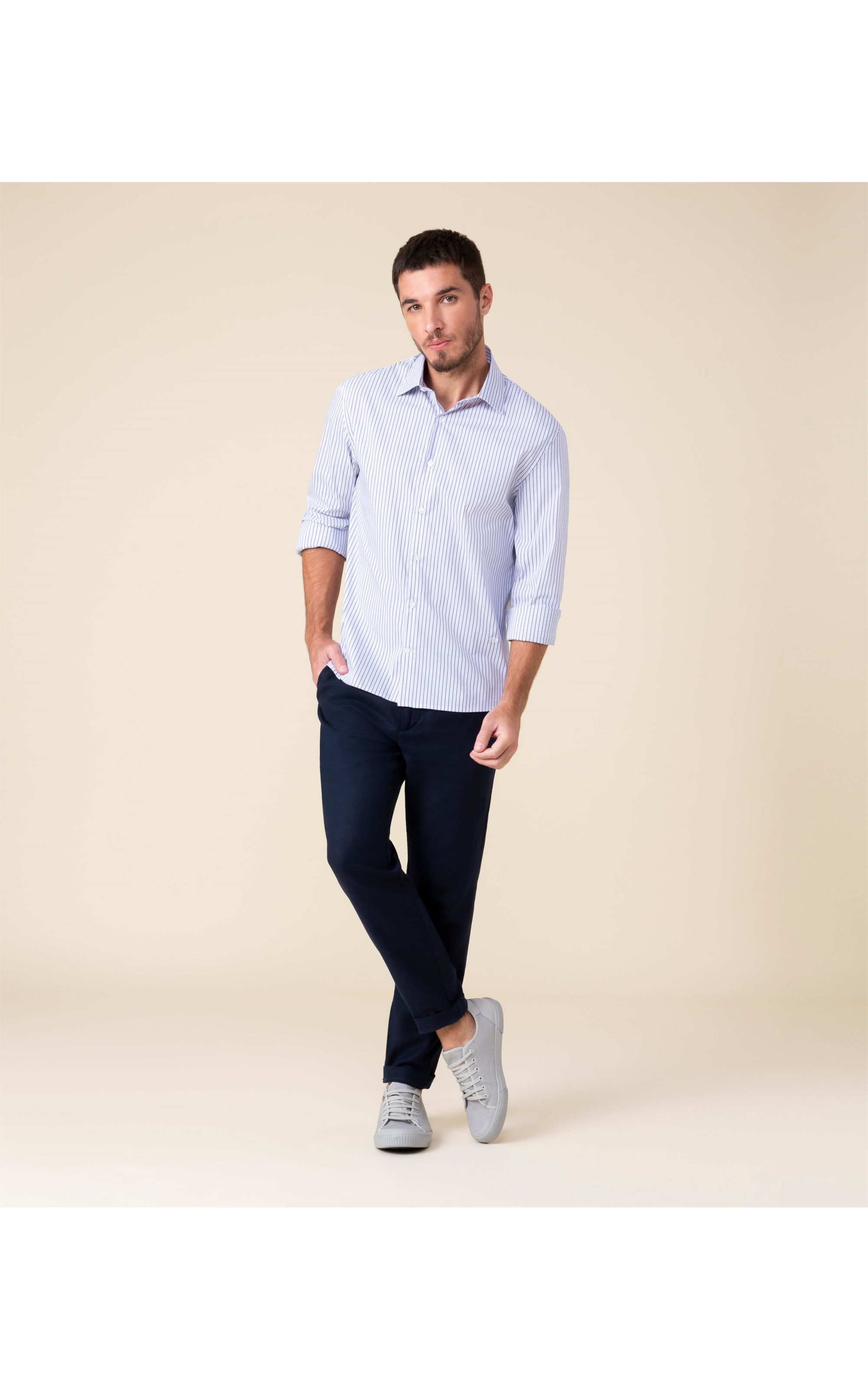 Camisa Daniel Traveller Ft Listrado Ml Marinho