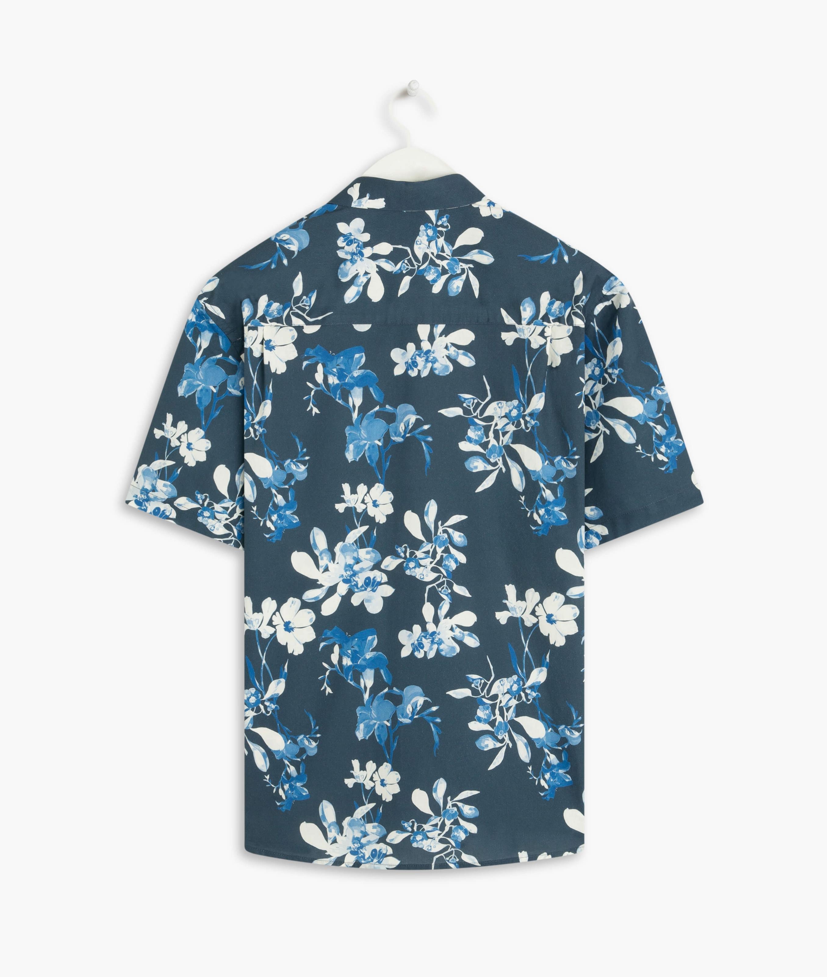 【ネイビー（40）】Flower Mock Shirt S/S Men's Navy Floral Applique Short-Sleeve Shirt | Wax London