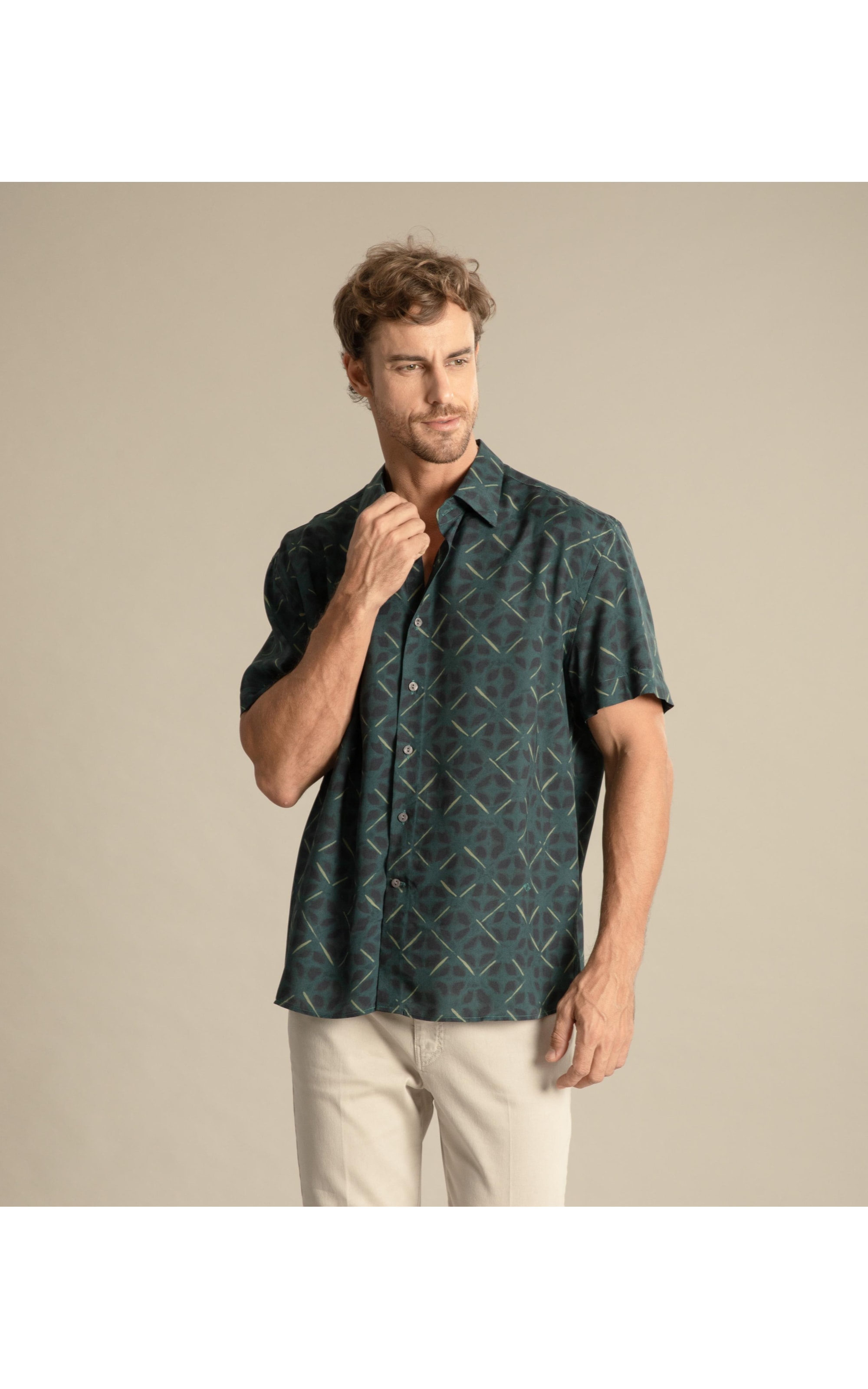 Camisa Estampada Shibori Mc Verde Escuro