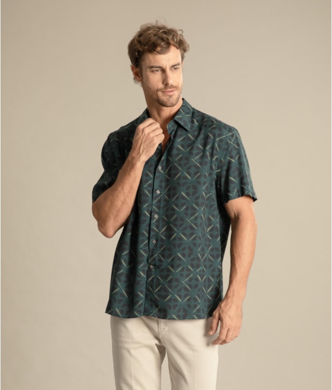 Camisa Estampada Shibori Mc Verde Escuro