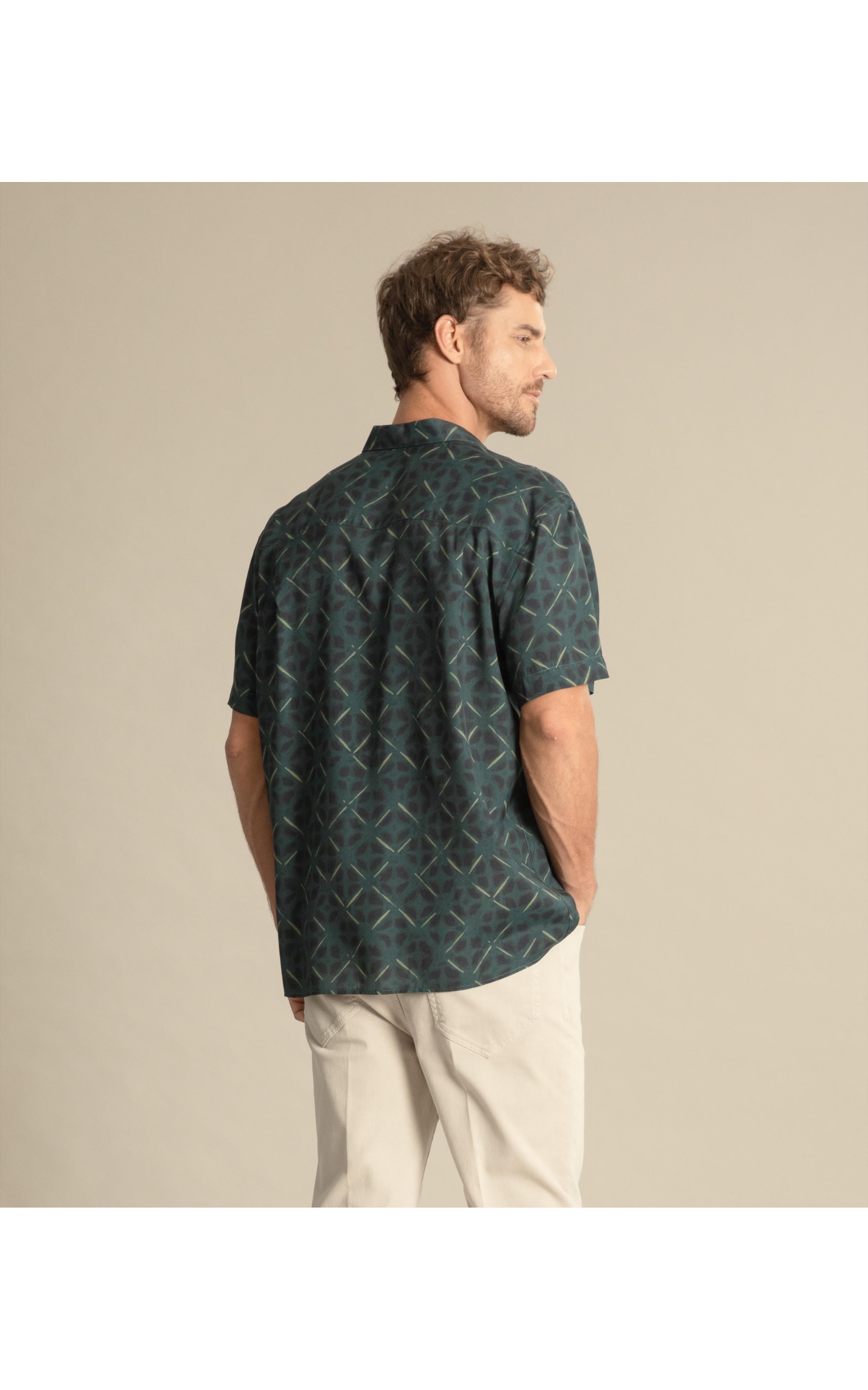 Camisa Estampada Shibori Mc Verde Escuro