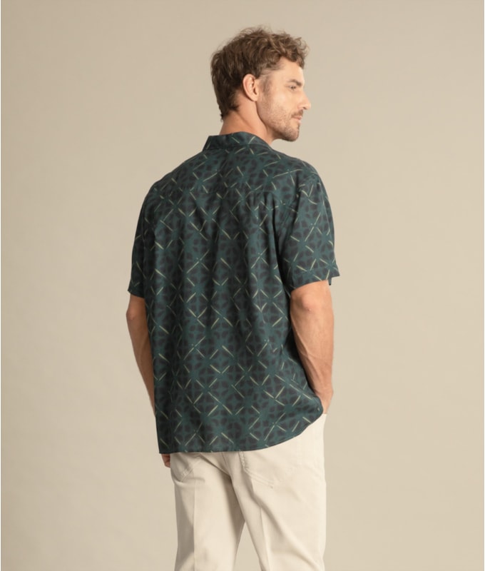 Camisa Estampada Shibori Mc Verde Escuro