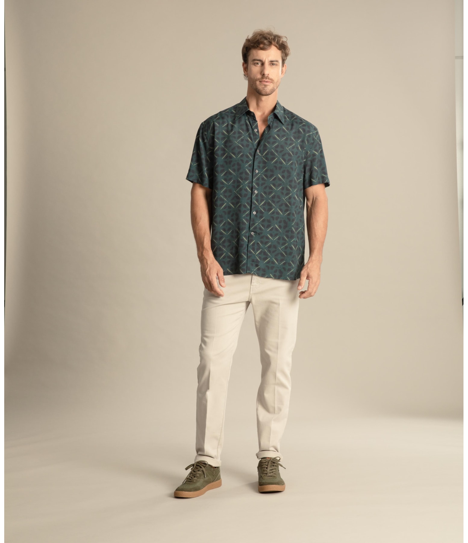 Camisa Estampada Shibori Mc Verde Escuro