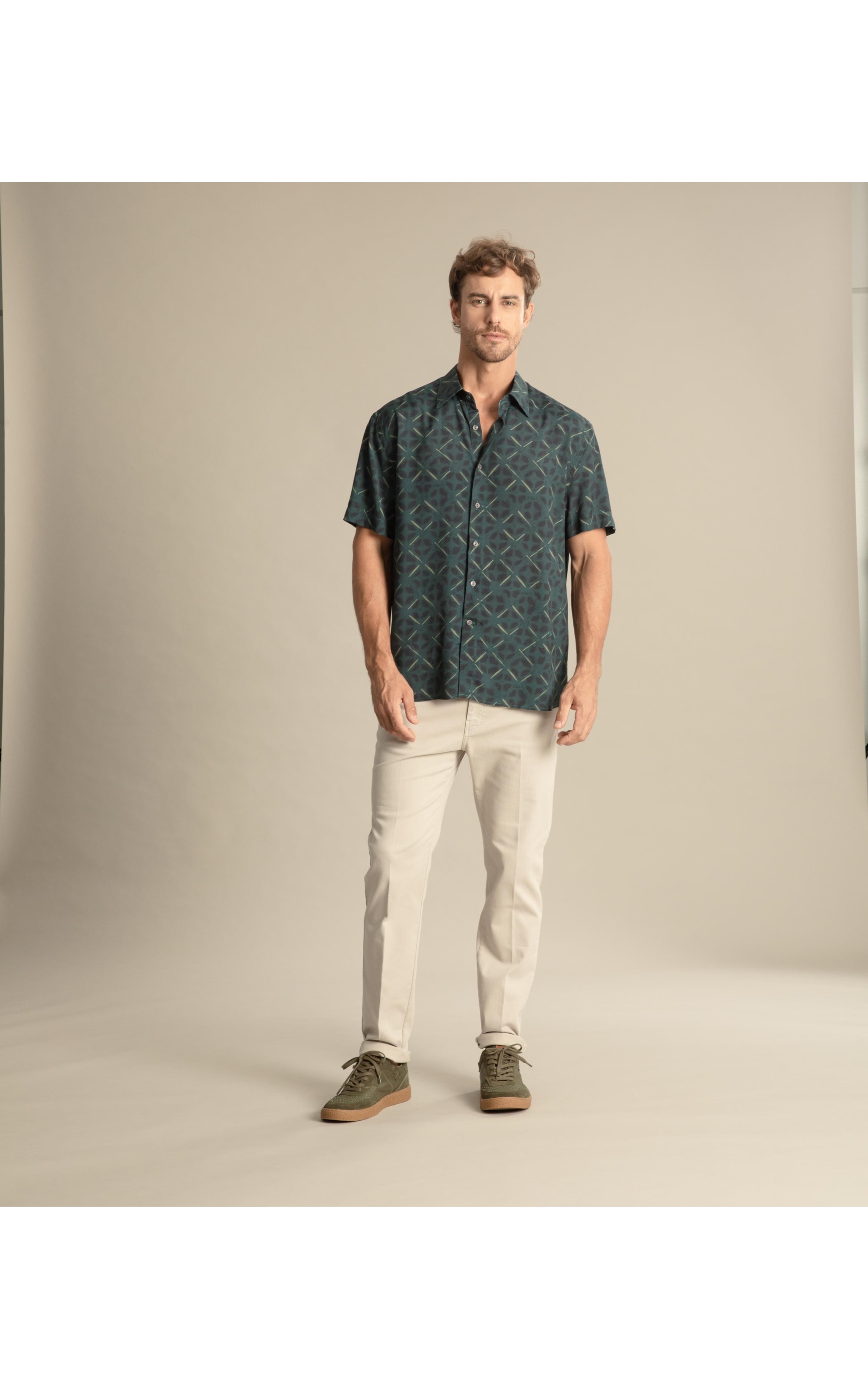 Camisa Estampada Shibori Mc Verde Escuro
