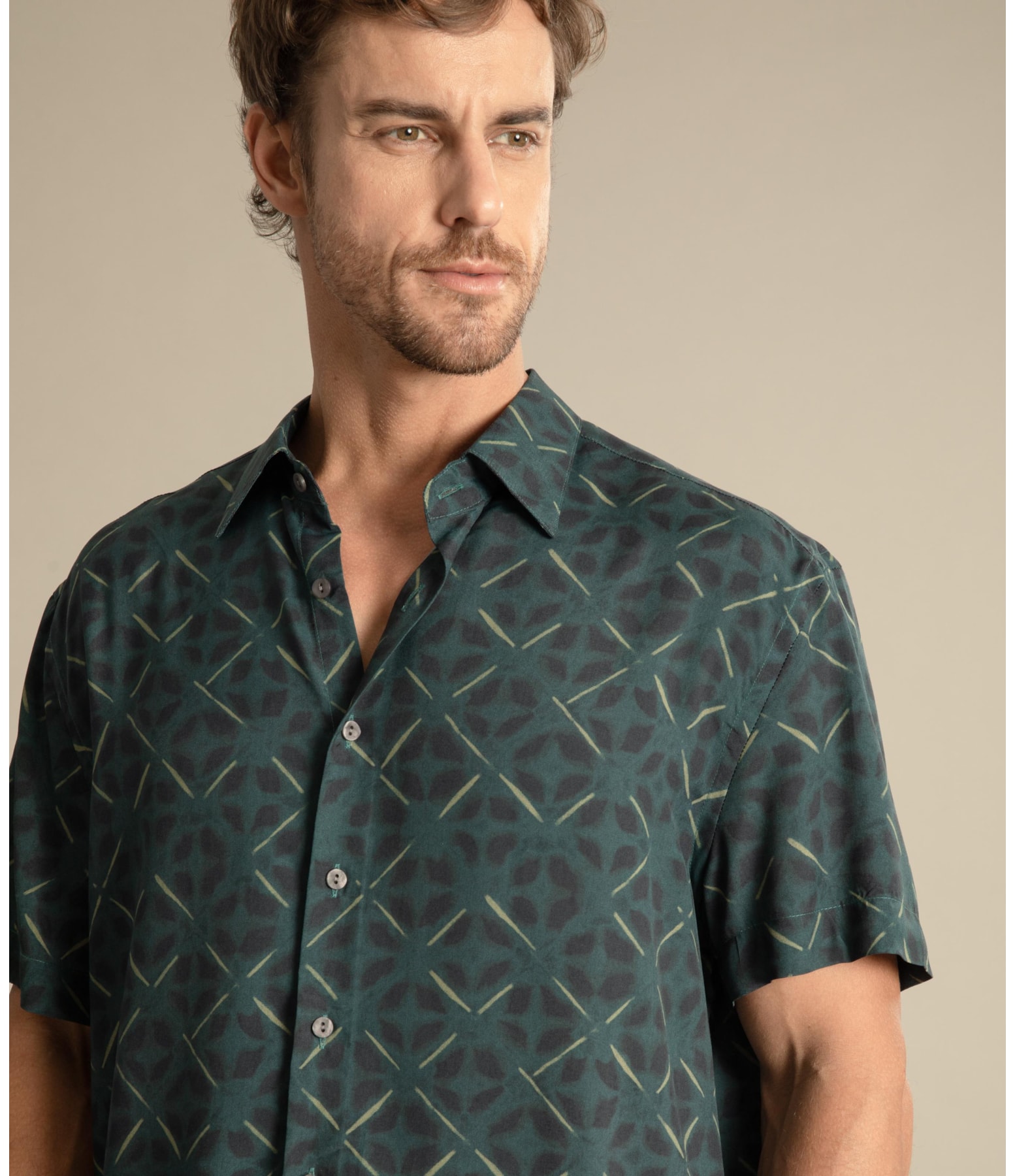 Camisa Estampada Shibori Mc Verde Escuro