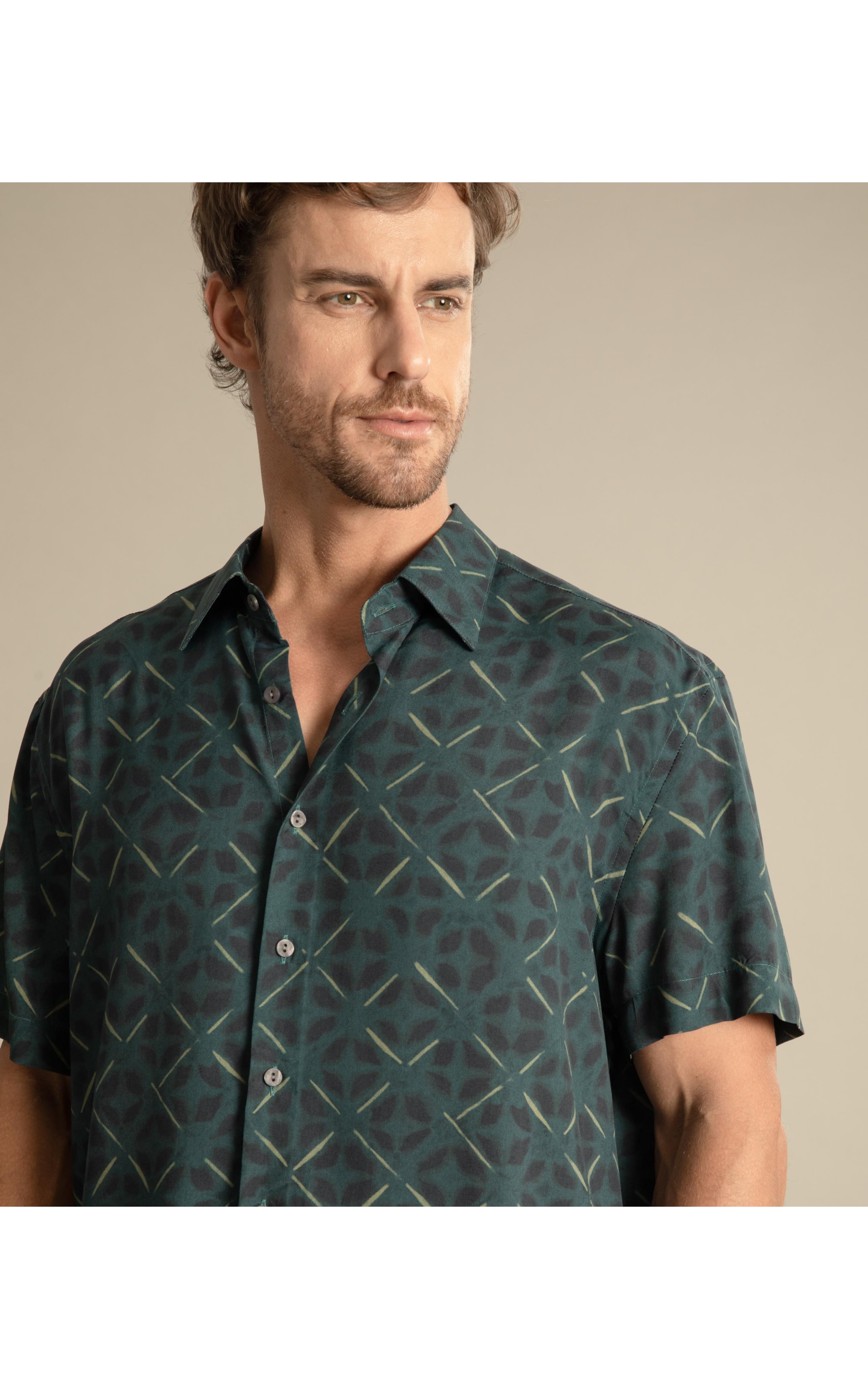 Camisa Estampada Shibori Mc Verde Escuro