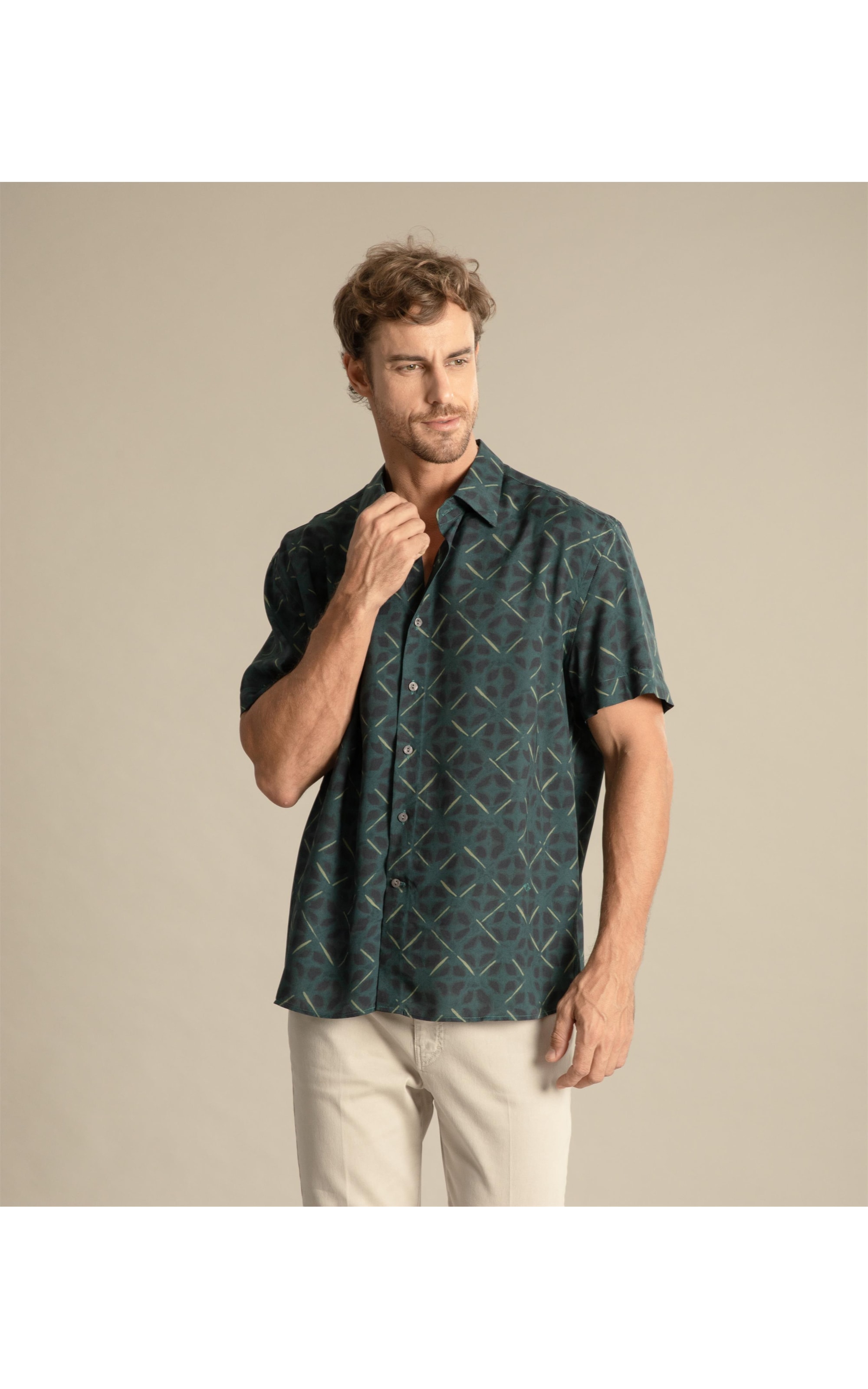 Camisa Estampada Shibori Mc Verde Escuro