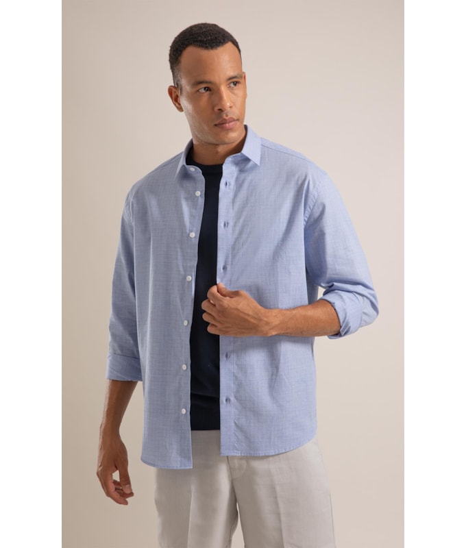 Camisa Fil a Fil Listrado Roberto Ml Azul Claro