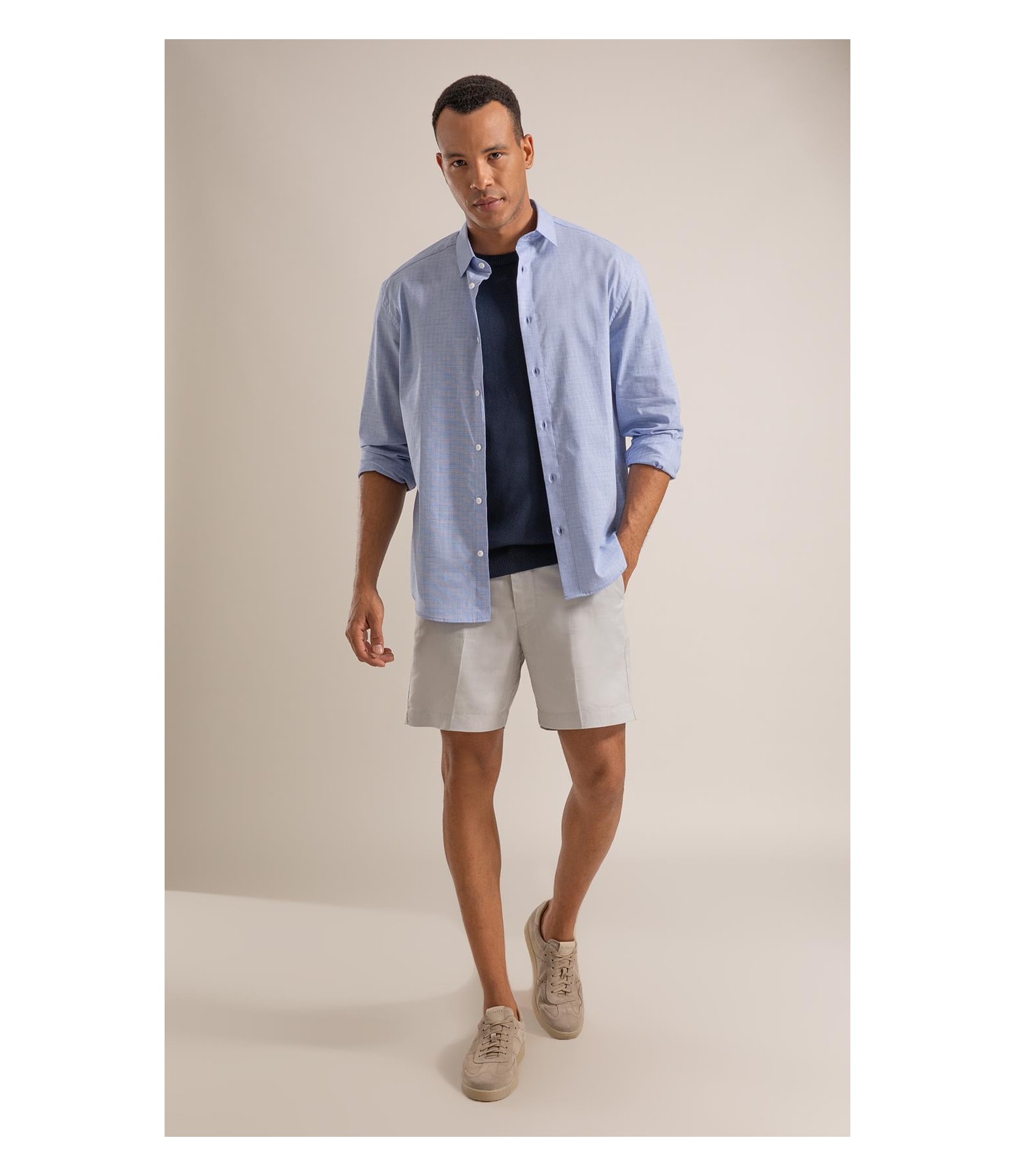 Camisa Fil a Fil Listrado Roberto Ml Azul Claro