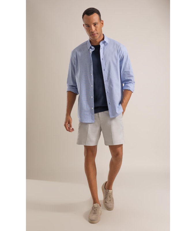 Camisa Fil a Fil Listrado Roberto Ml Azul Claro