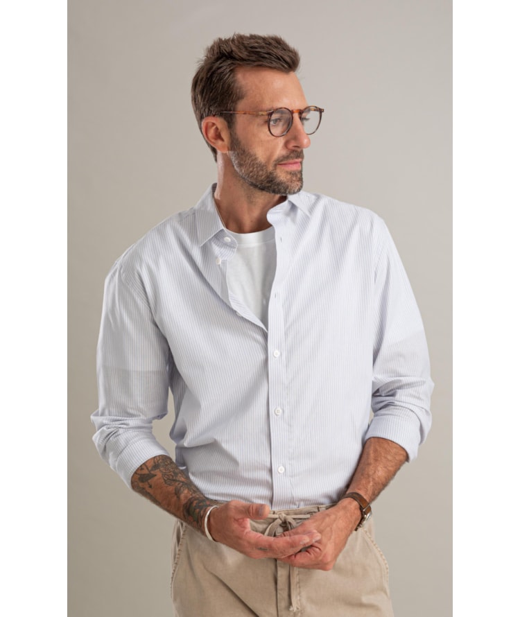 Camisa Fil a Fil Listrado Theo Ml Azul Bic