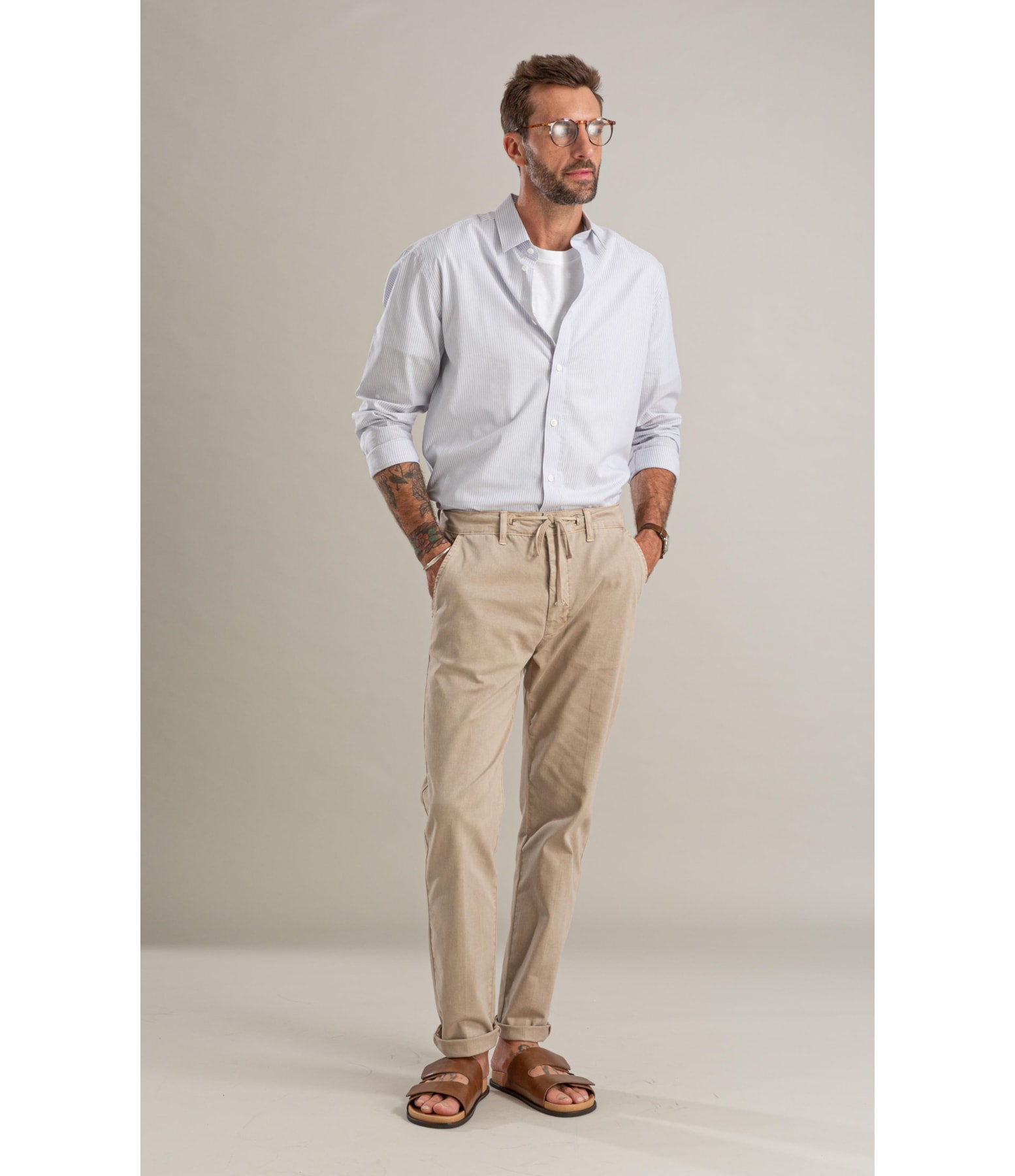 Camisa Fil a Fil Listrado Theo Ml Azul Bic