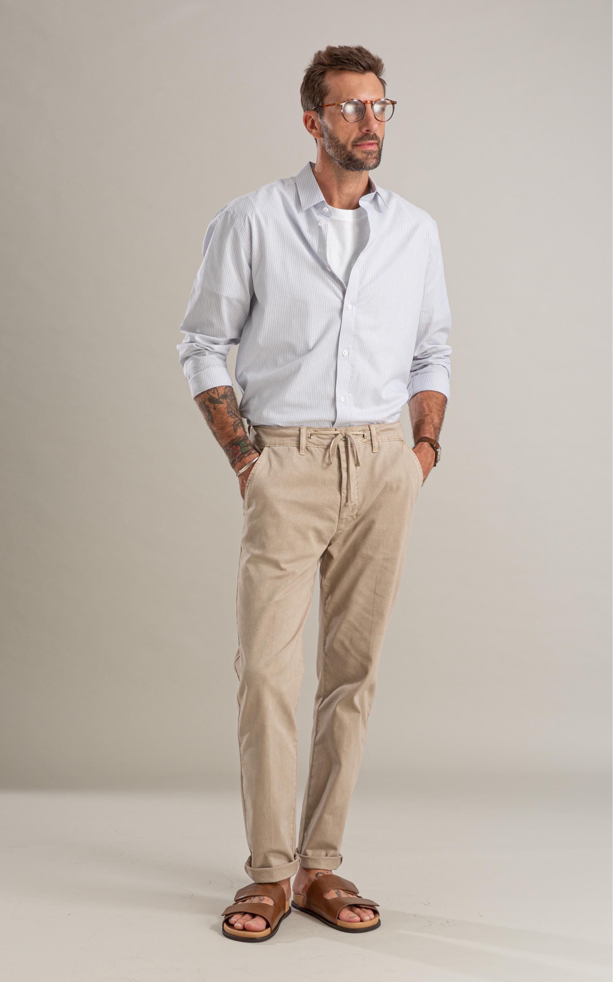 Camisa Fil a Fil Listrado Theo Ml Azul Bic