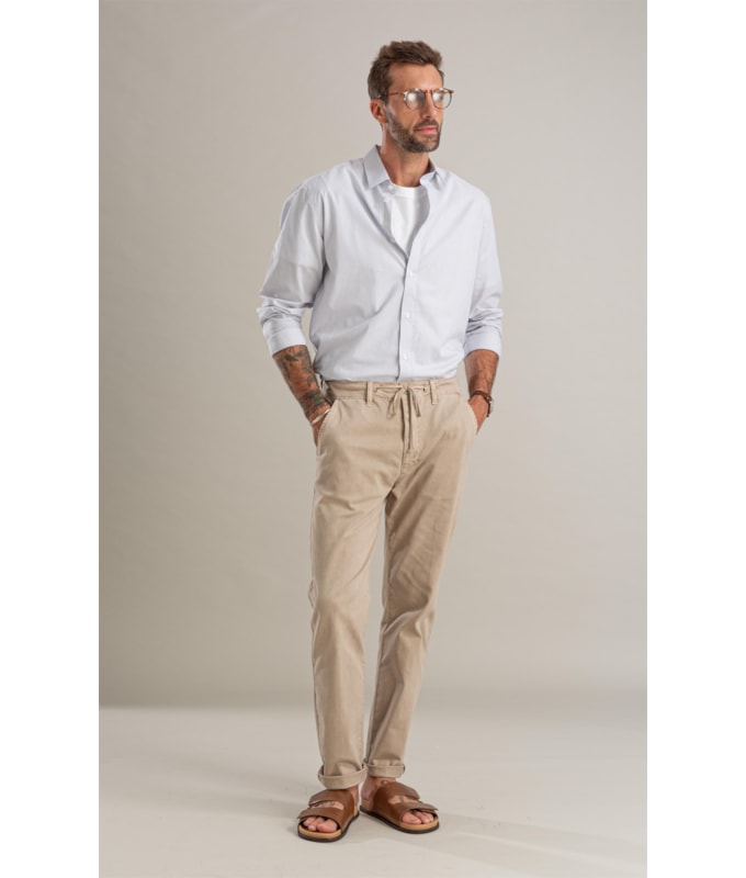 Camisa Fil a Fil Listrado Theo Ml Azul Bic