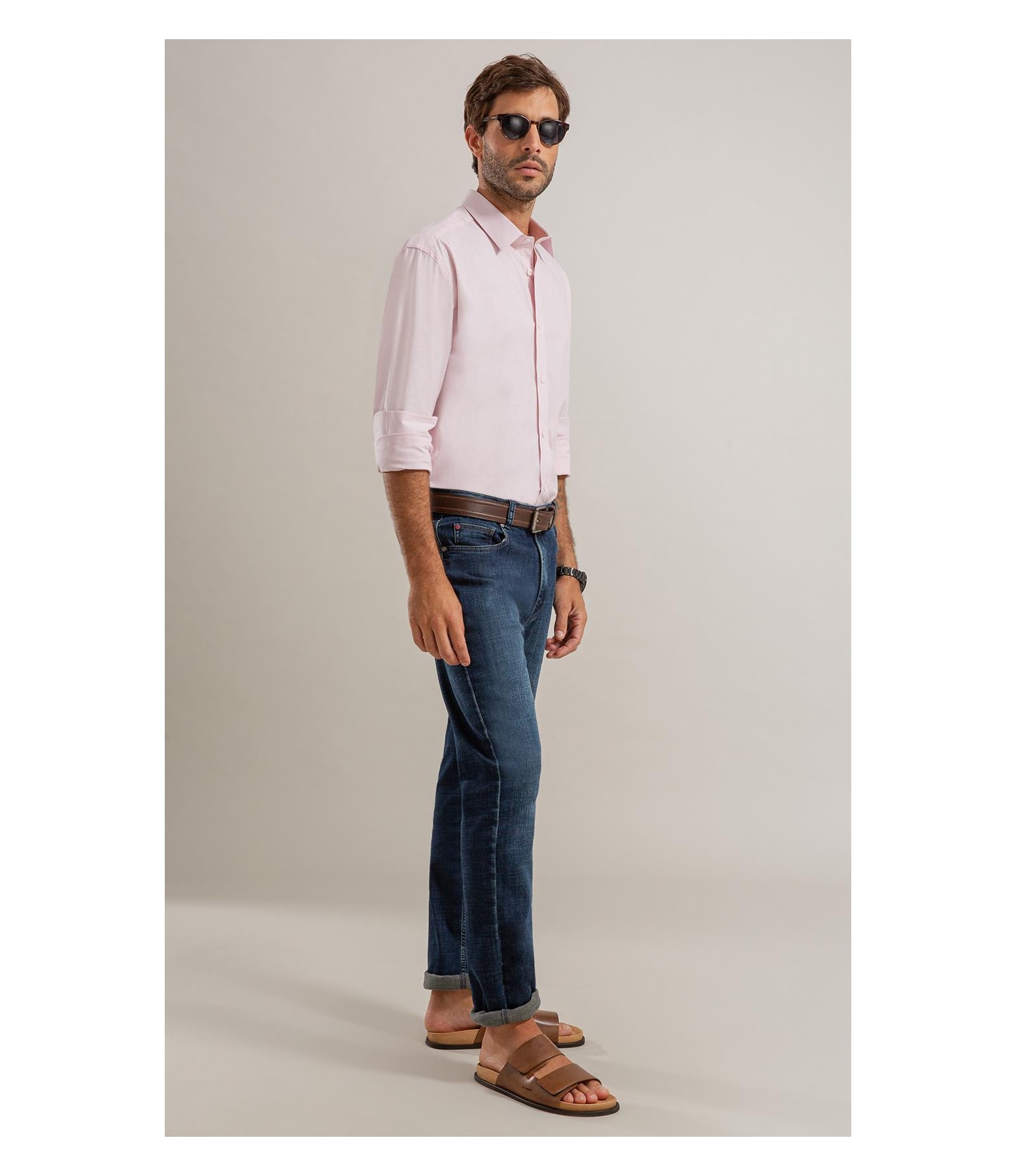 Camisa Fil a Fil Lucas Ml Rosa