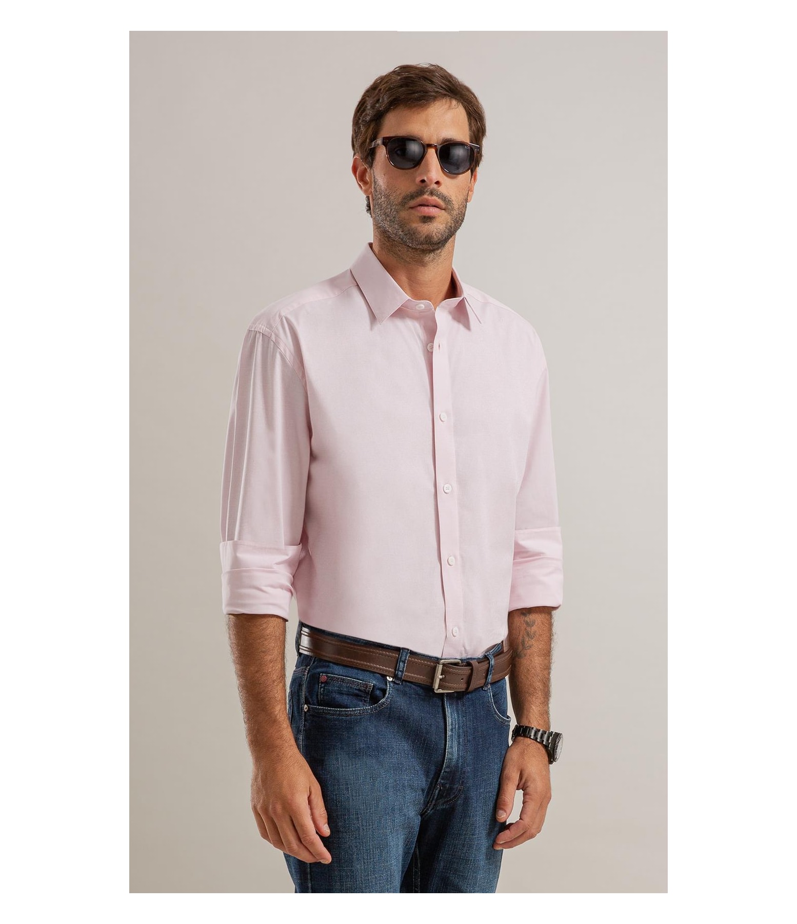 Camisa Fil a Fil Lucas Ml Rosa