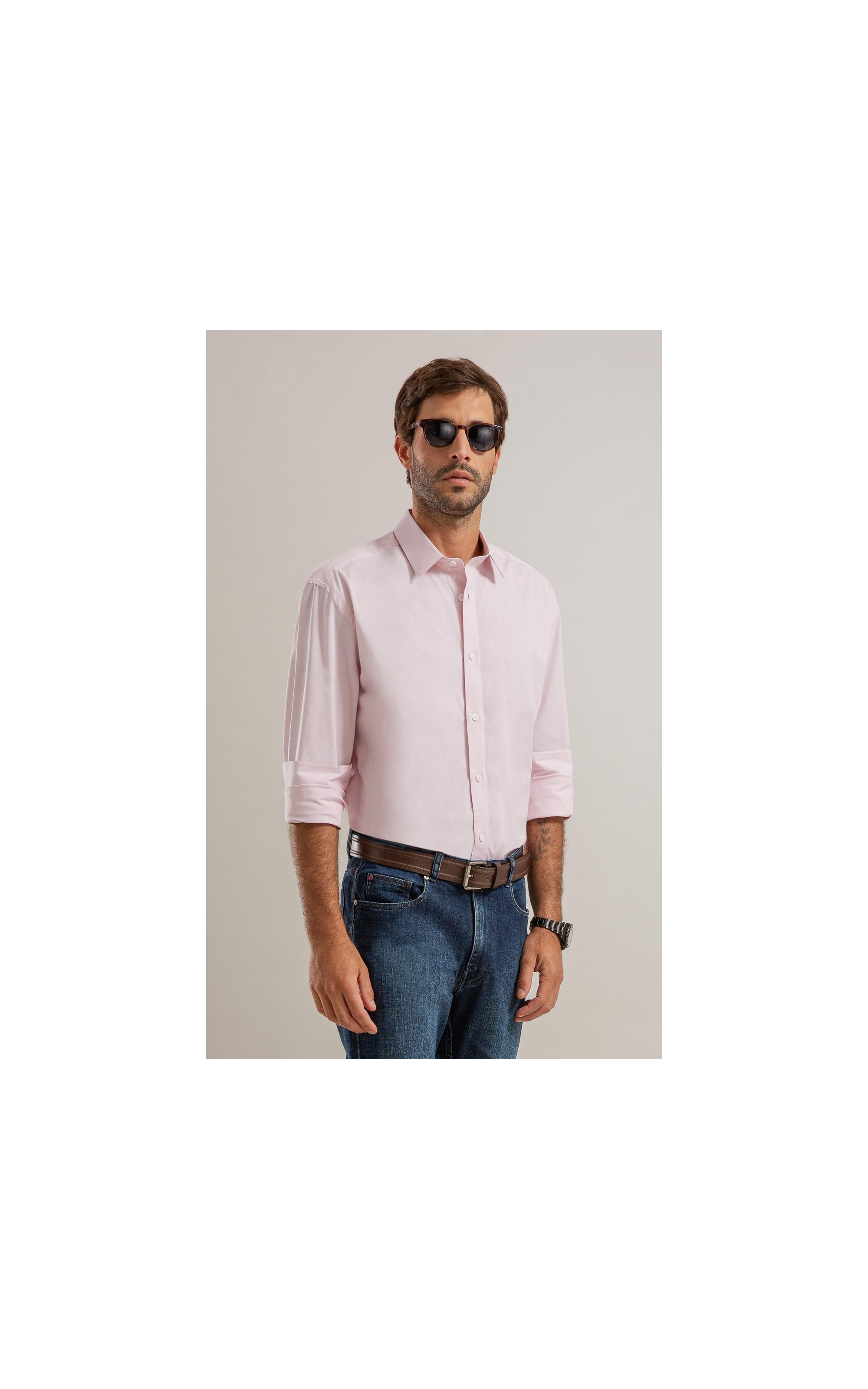 Camisa Fil a Fil Lucas Ml Rosa