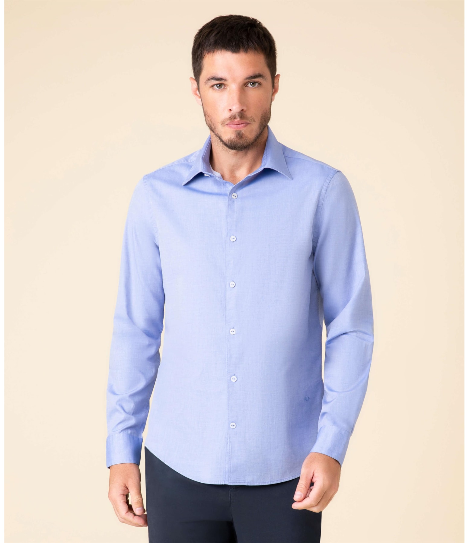 Camisa Fil a Fil Ml Azul Bic