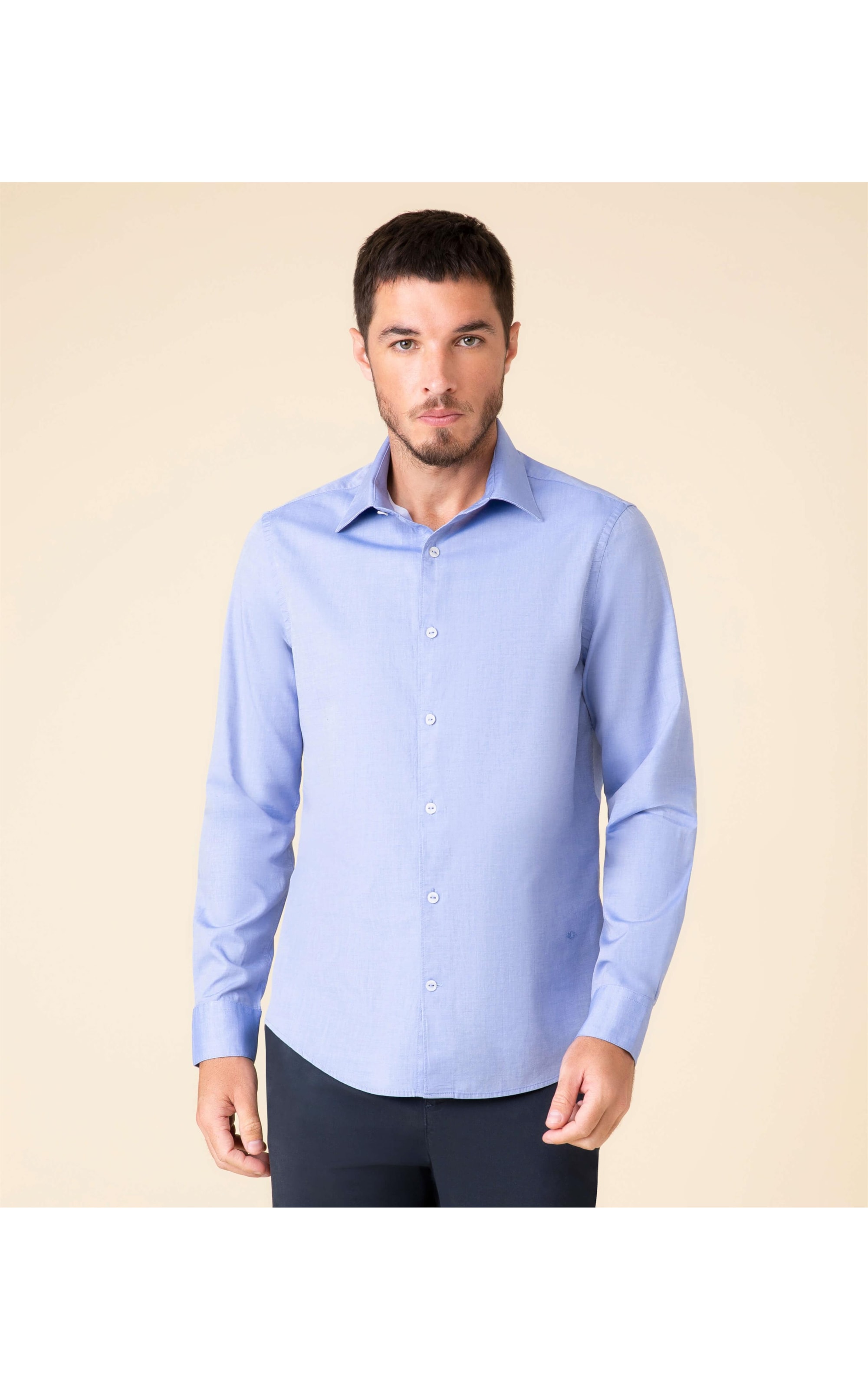 Camisa Fil a Fil Ml Azul Bic