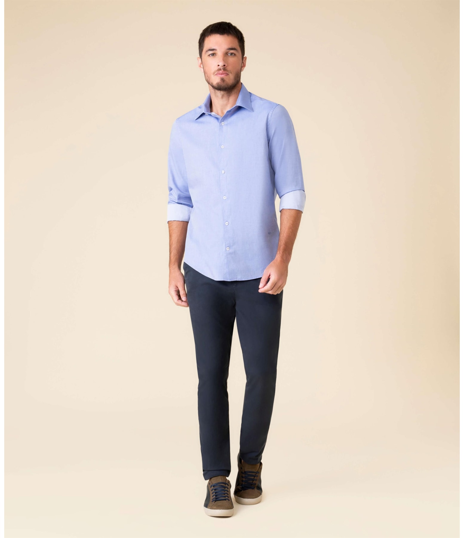 Camisa Fil a Fil Ml Azul Bic