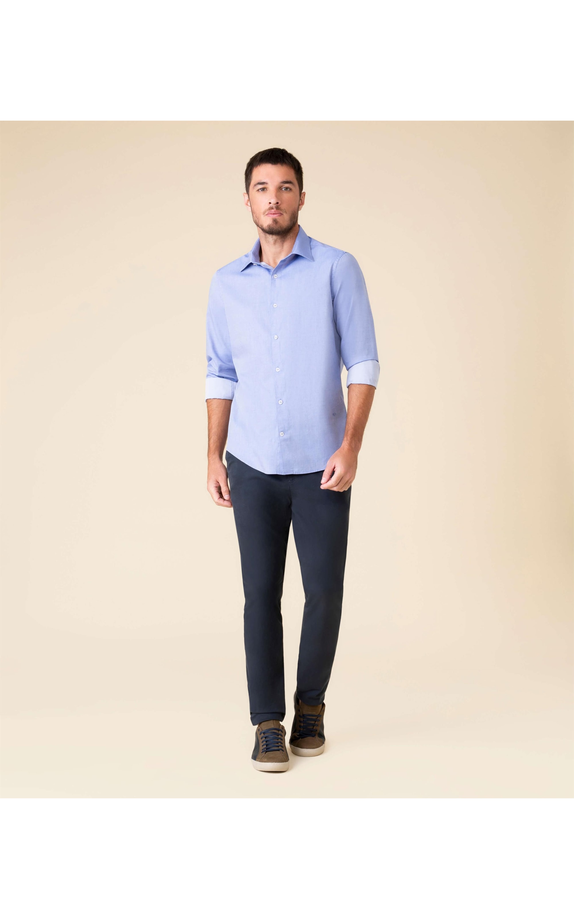 Camisa Fil a Fil Ml Azul Bic