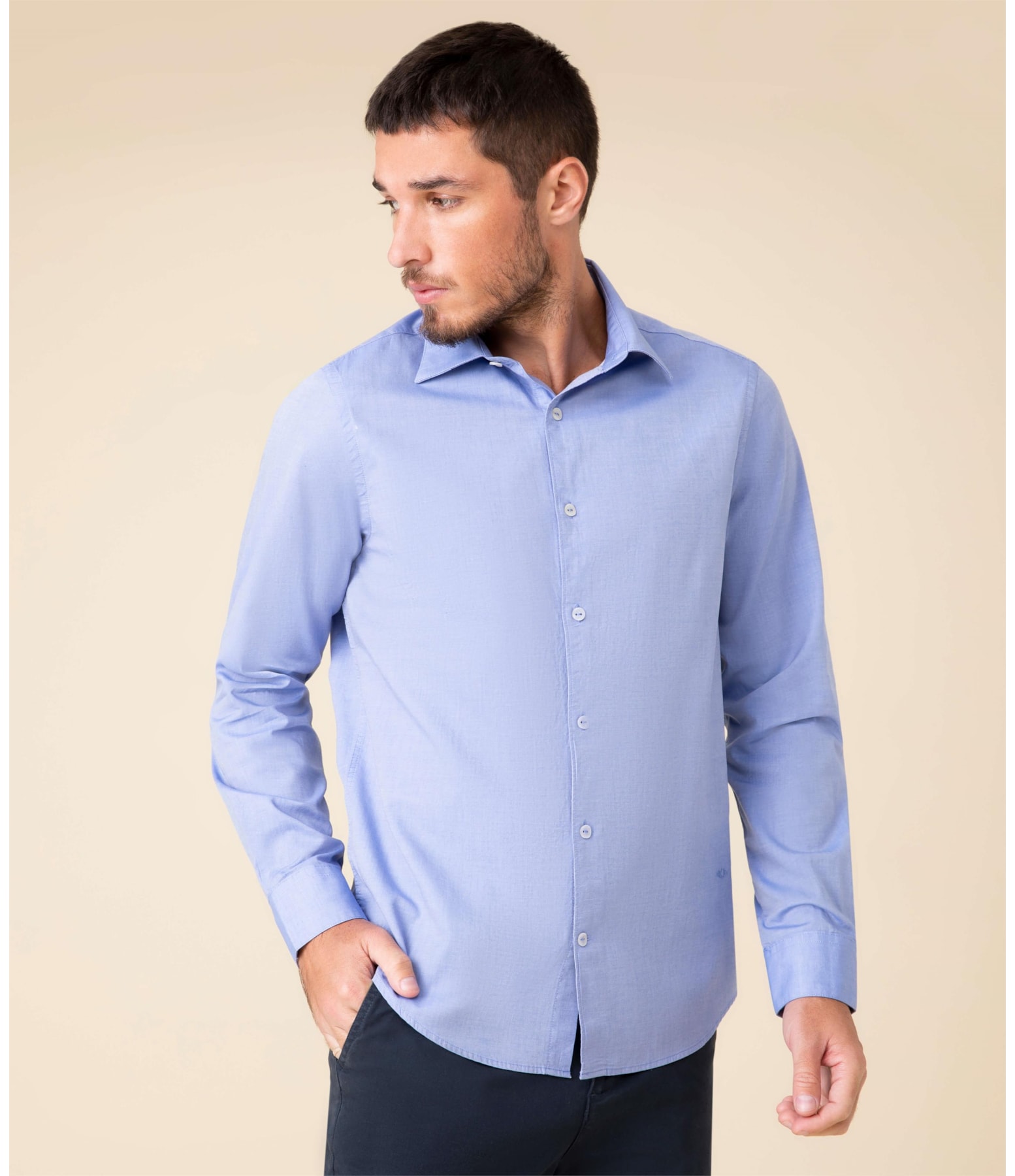 Camisa Fil a Fil Ml Azul Bic