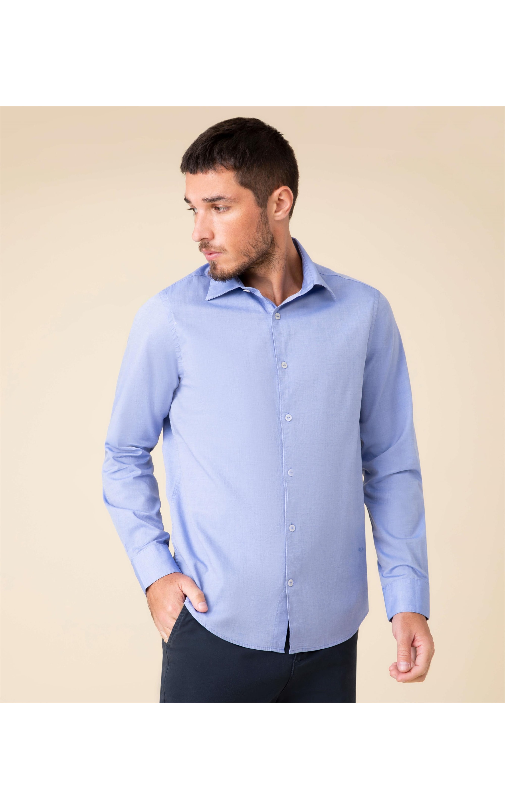 Camisa Fil a Fil Ml Azul Bic