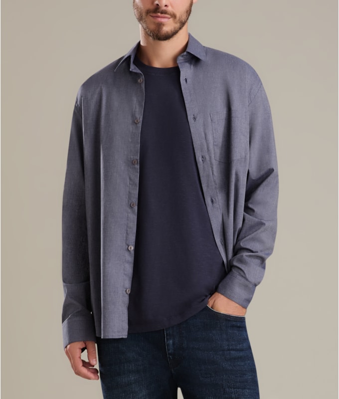 Camisa Fil a Fil Ml Marinho
