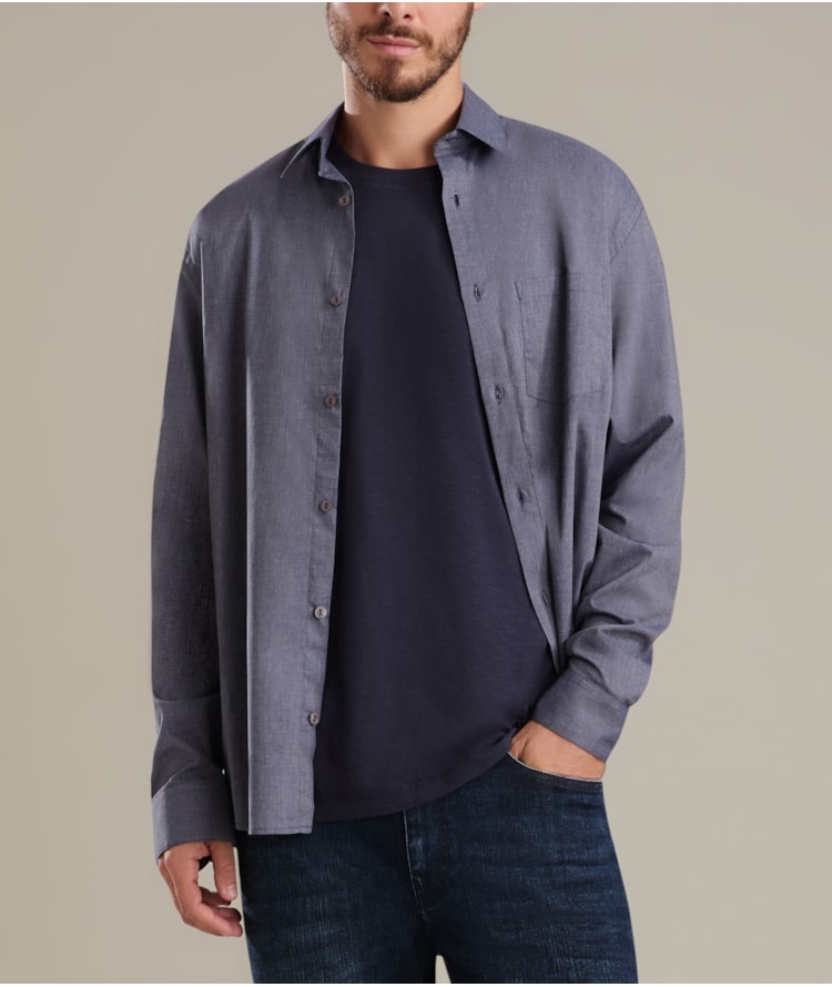 Camisa Fil a Fil Ml Marinho