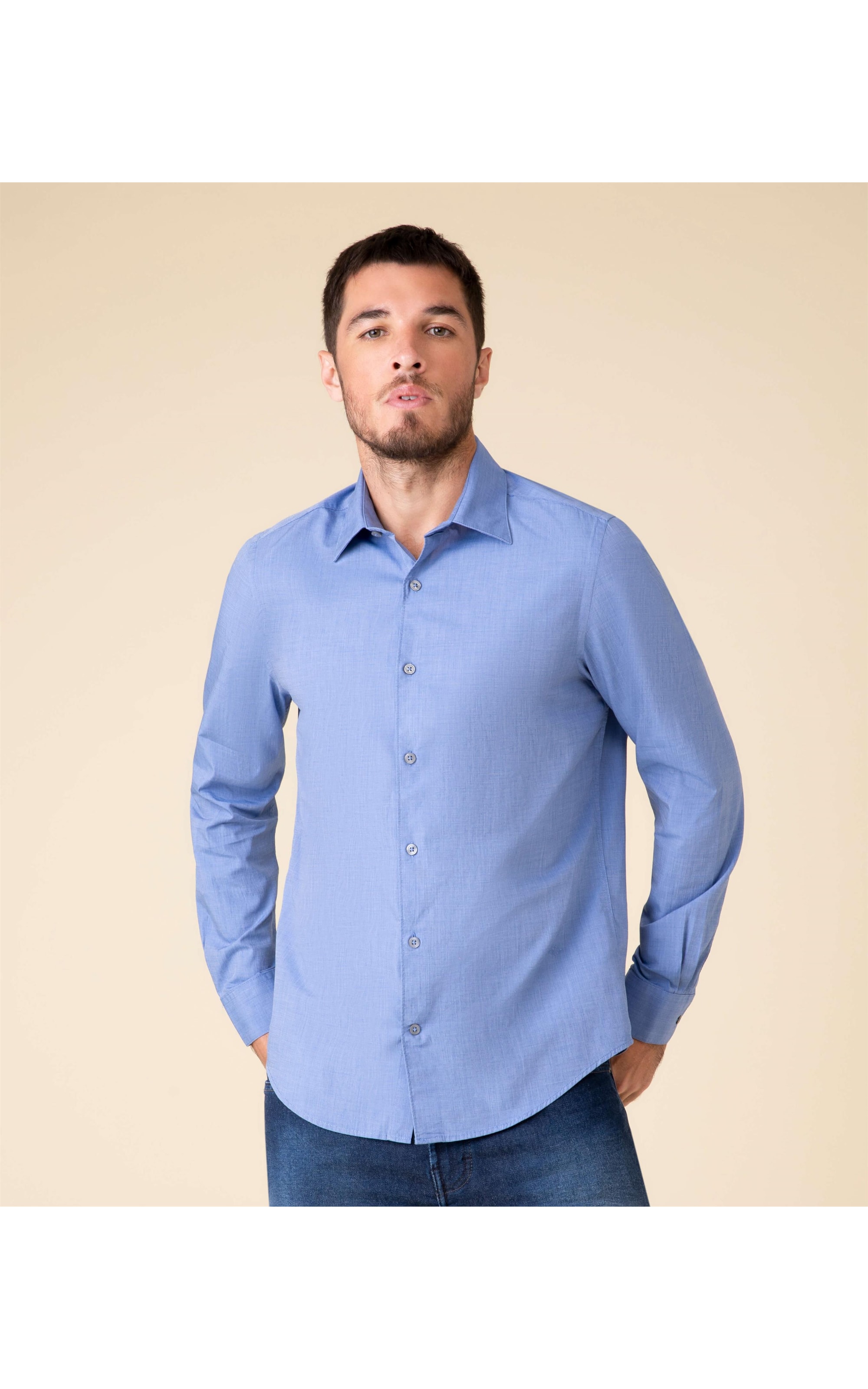 Camisa Fil a Fil Ml Marinho