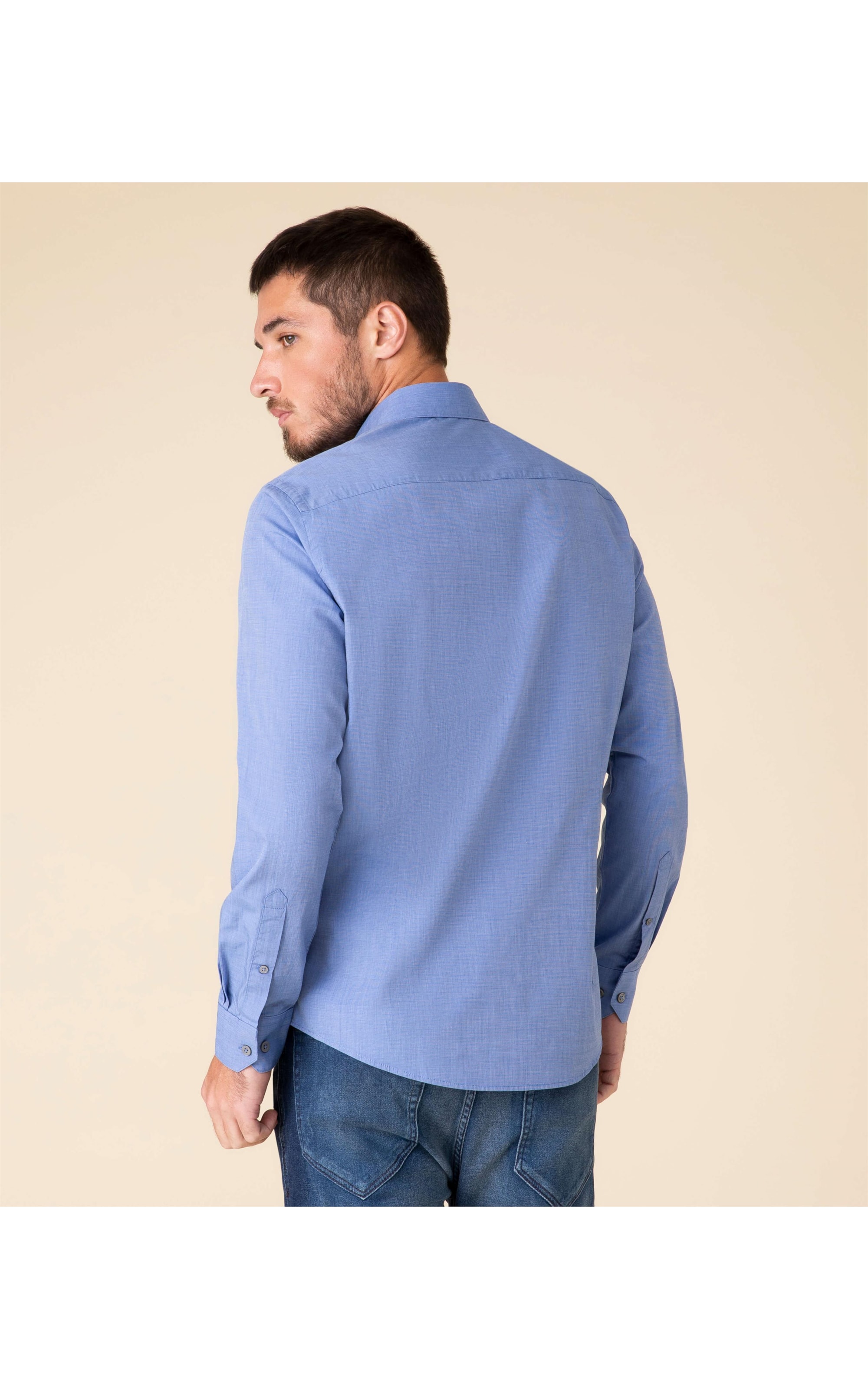 Camisa Fil a Fil Ml Marinho