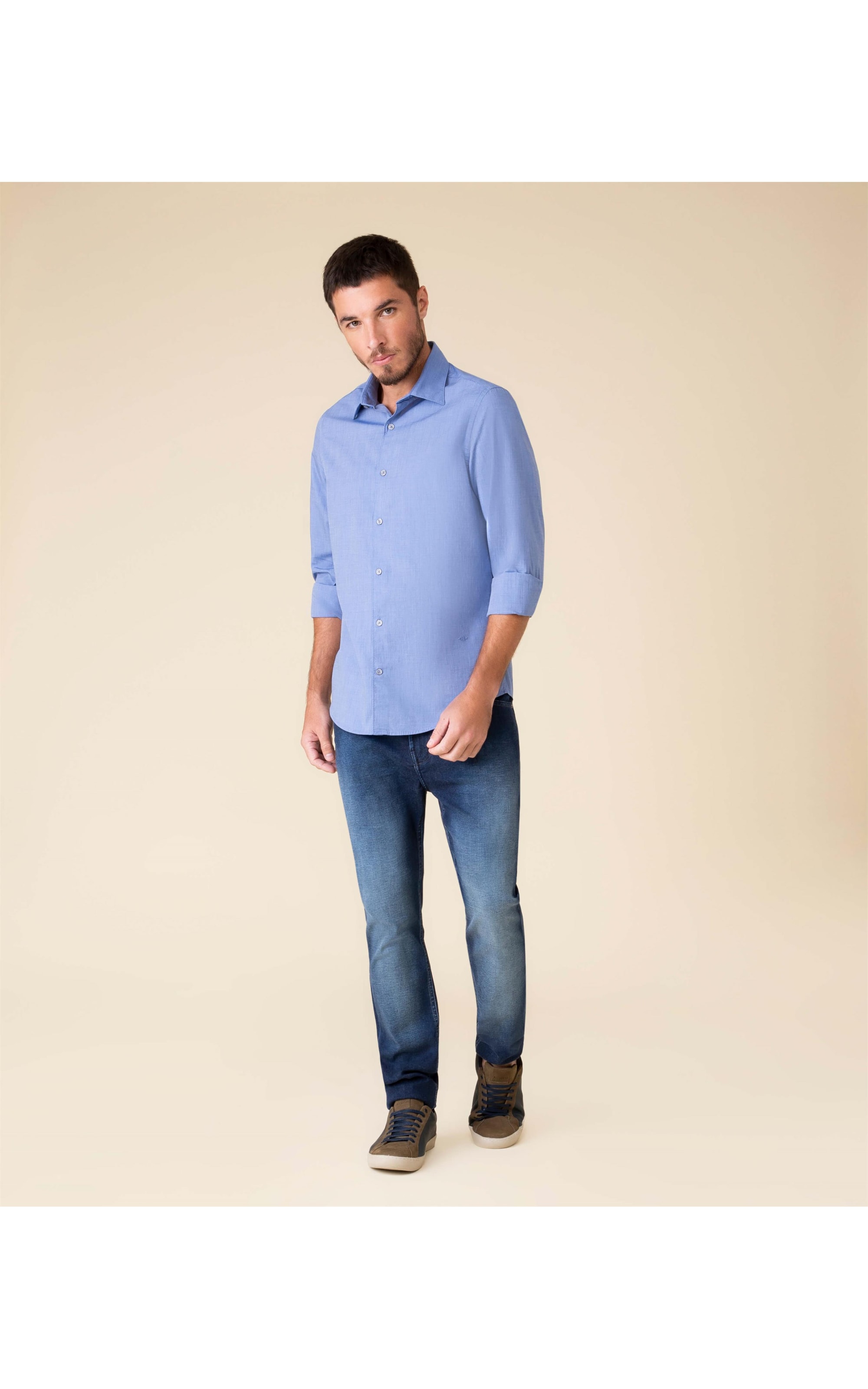 Camisa Fil a Fil Ml Marinho