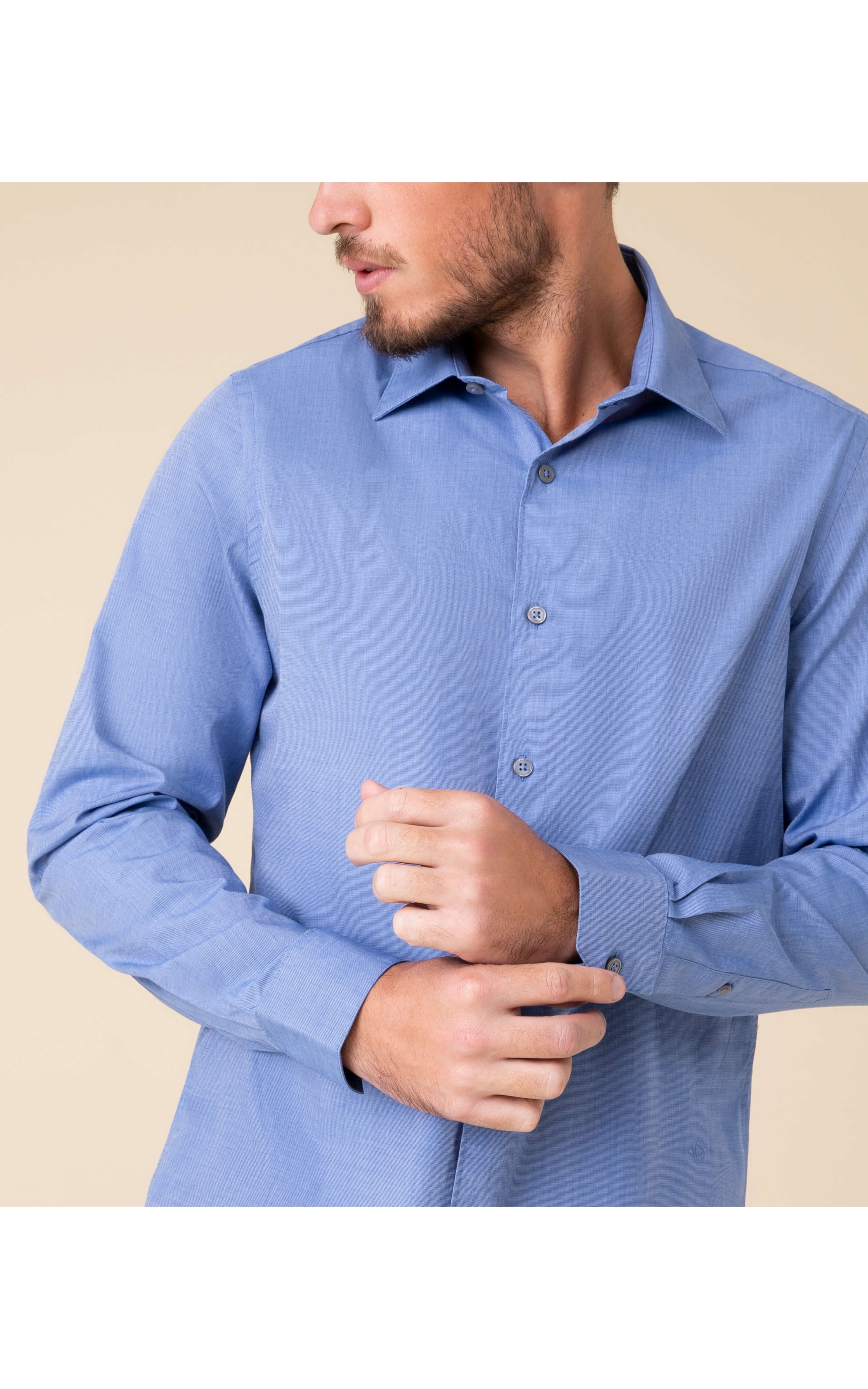 Camisa Fil a Fil Ml Marinho