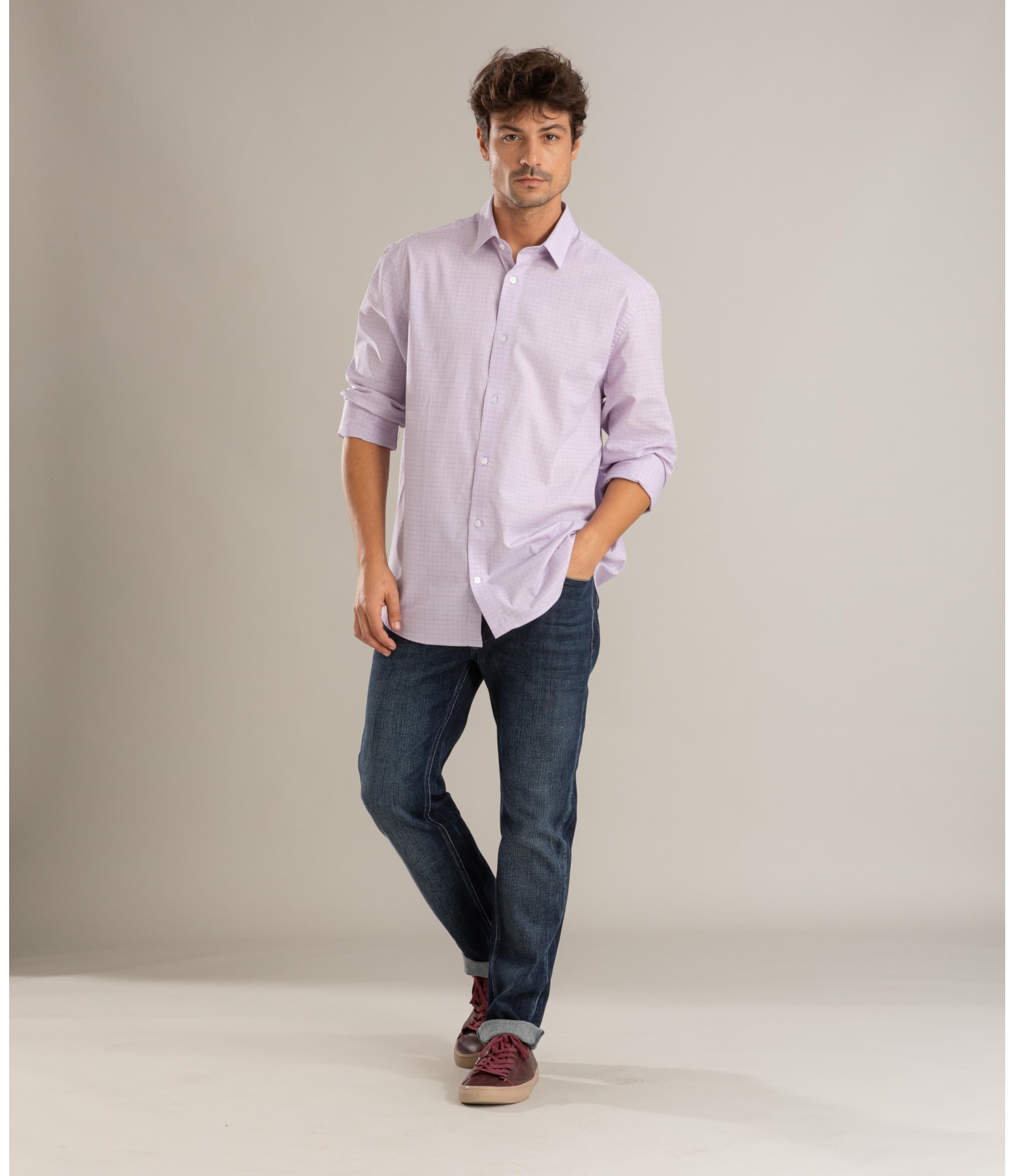 Camisa Fil a Fil Xadrez Pedro Ml Vermelho
