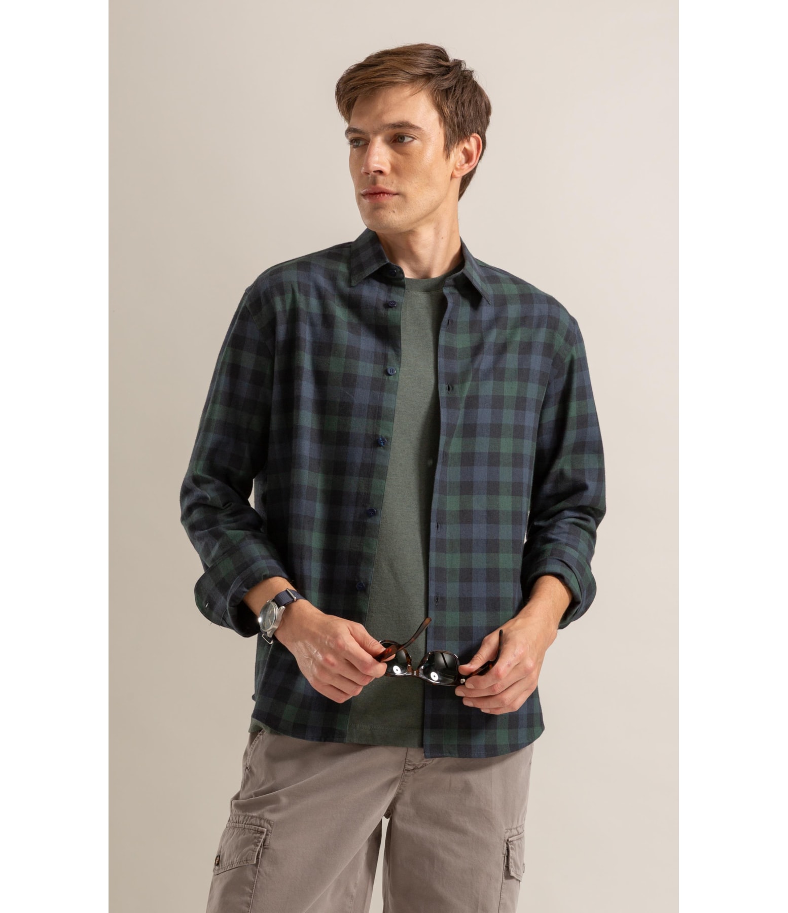 Camisa Flanela  Gérson Ml Verde Escuro