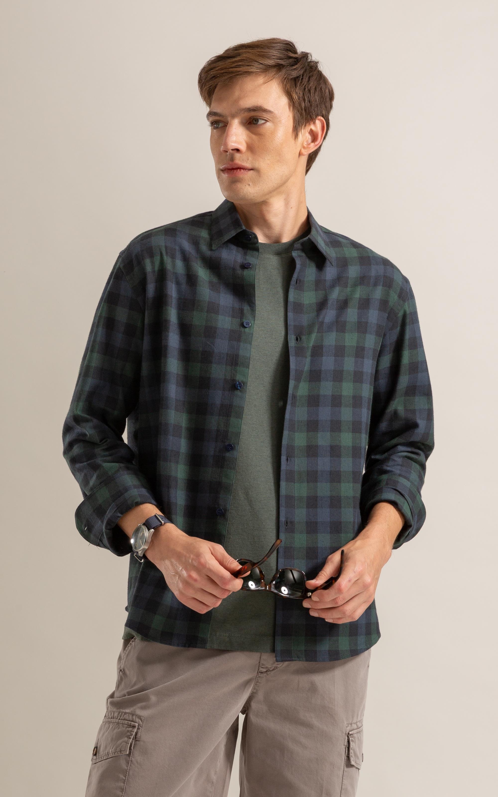 Camisa Flanela  Gérson Ml Verde Escuro