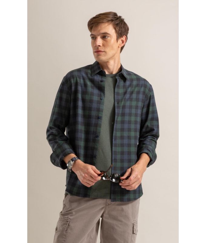 Camisa Flanela  Gérson Ml Verde Escuro