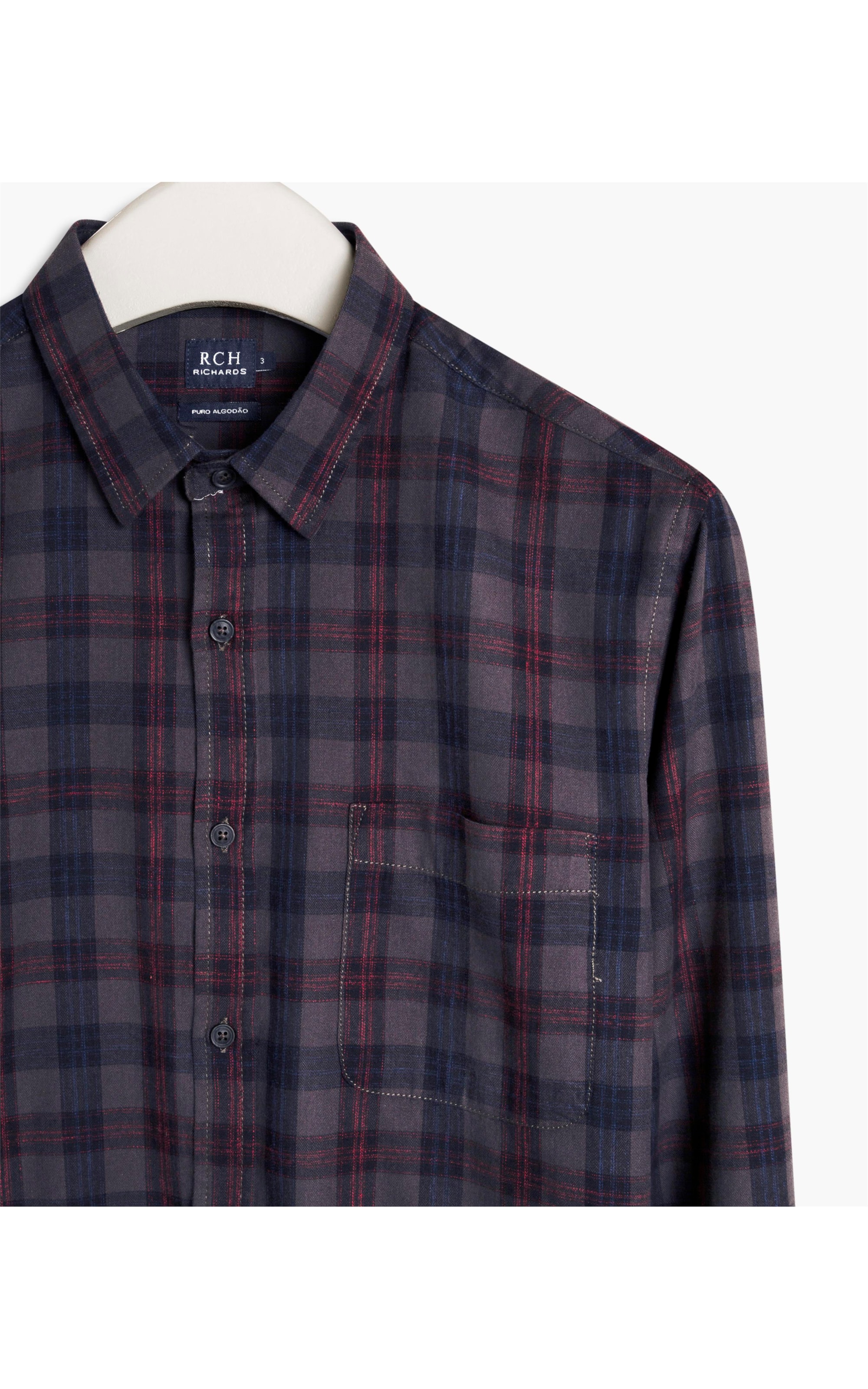 Camisa Flanela Leve Xadrez Ml Cinza Escuro