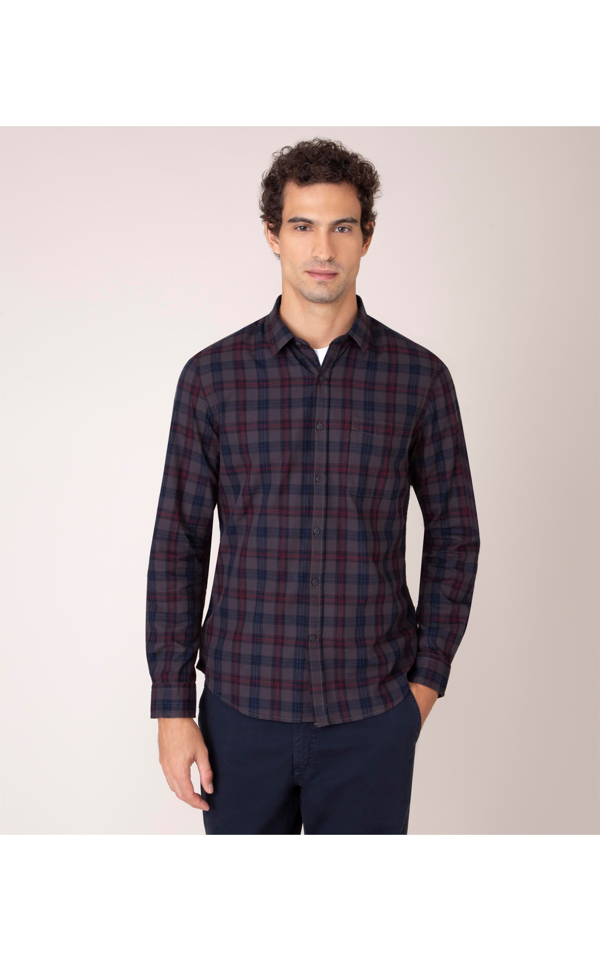 Camisa Flanela Leve Xadrez Ml Cinza Escuro