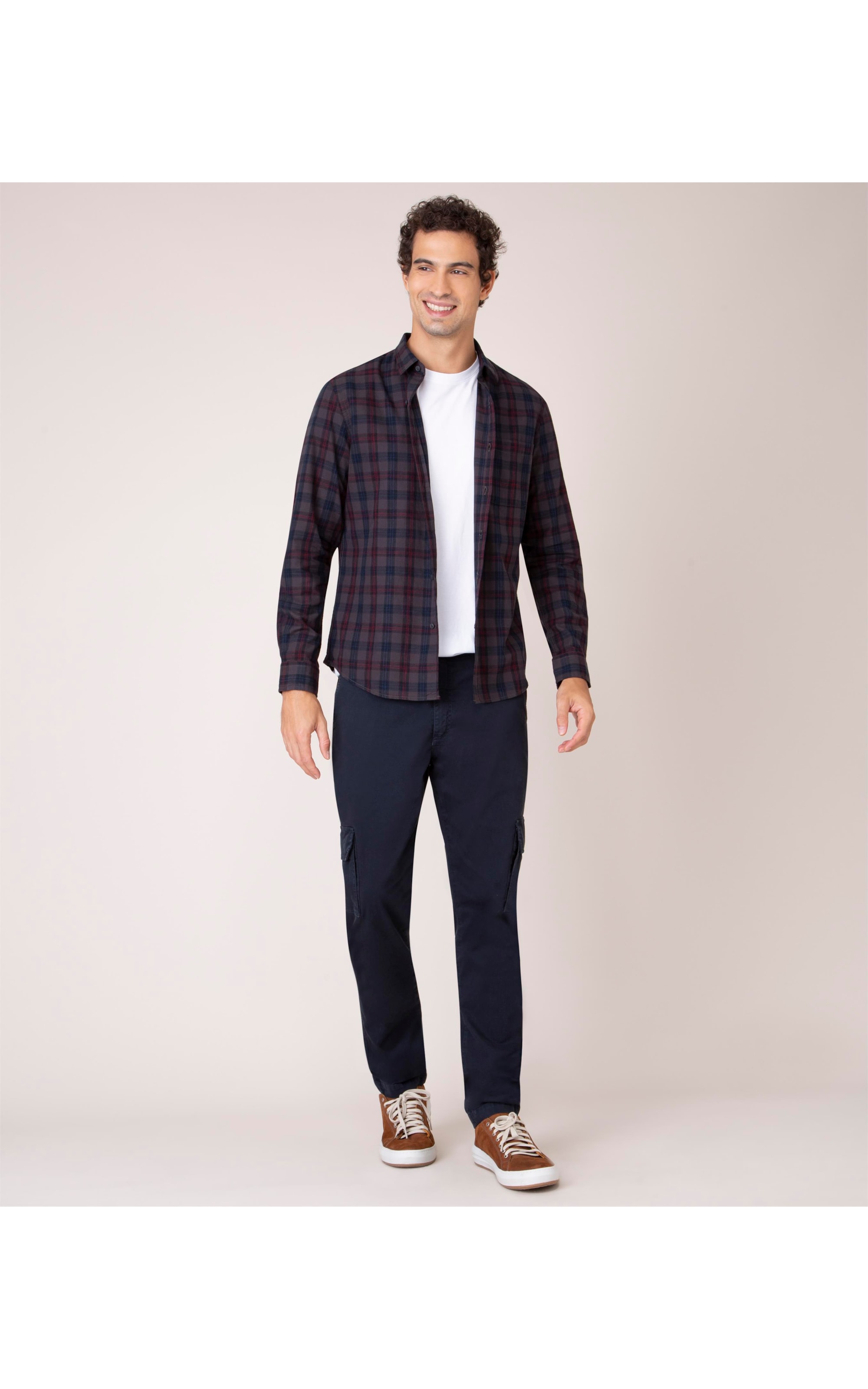 Camisa Flanela Leve Xadrez Ml Cinza Escuro