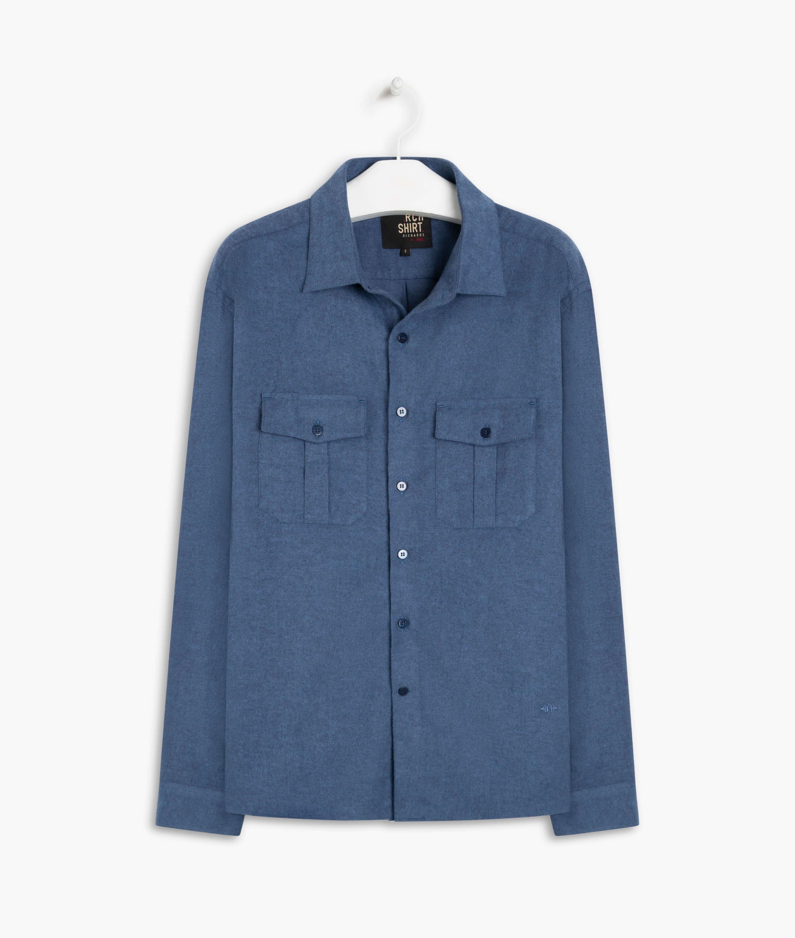 Camisa Flanela Lisa Pockets Ml Dark Navy