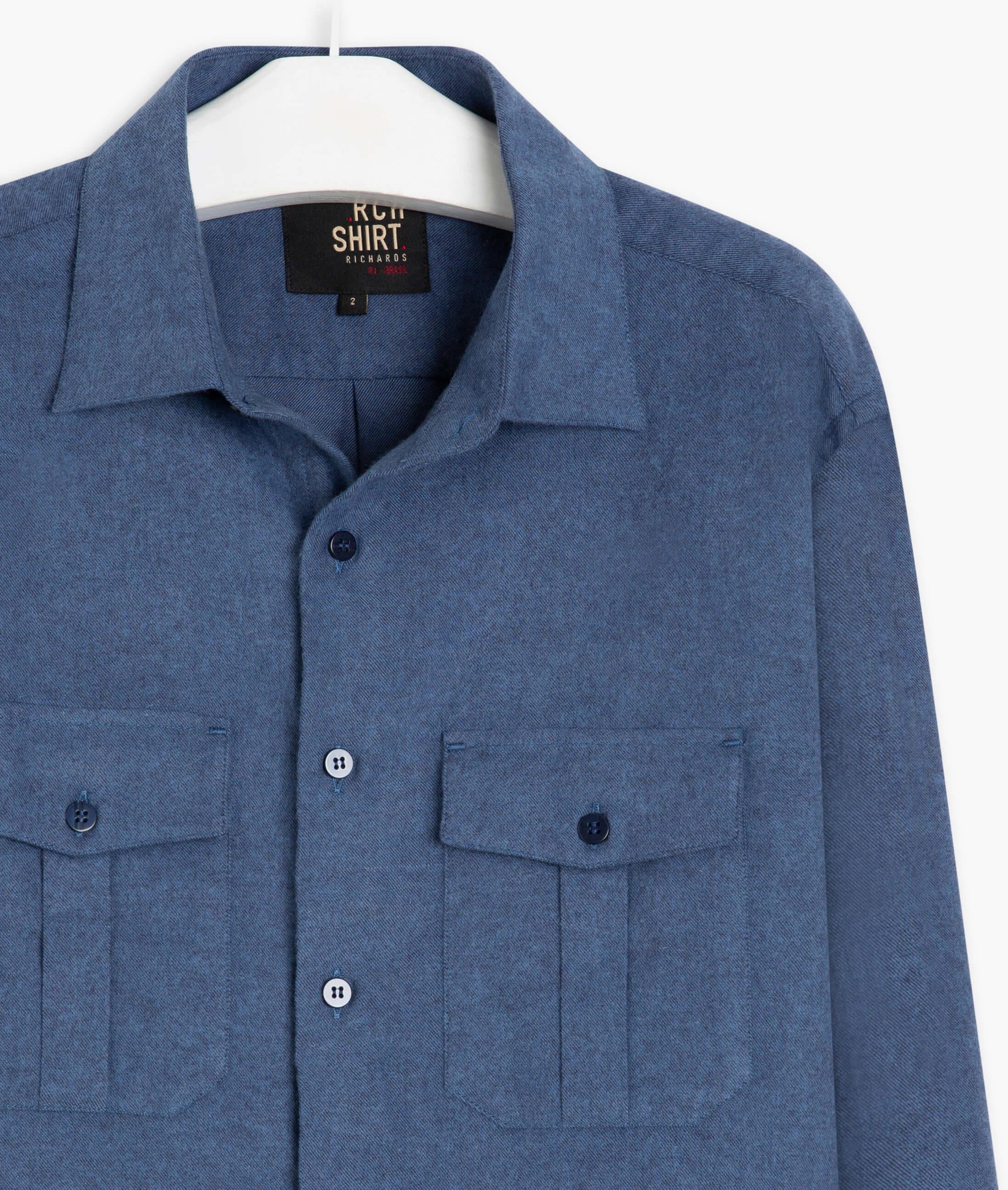 Camisa Flanela Lisa Pockets Ml Dark Navy