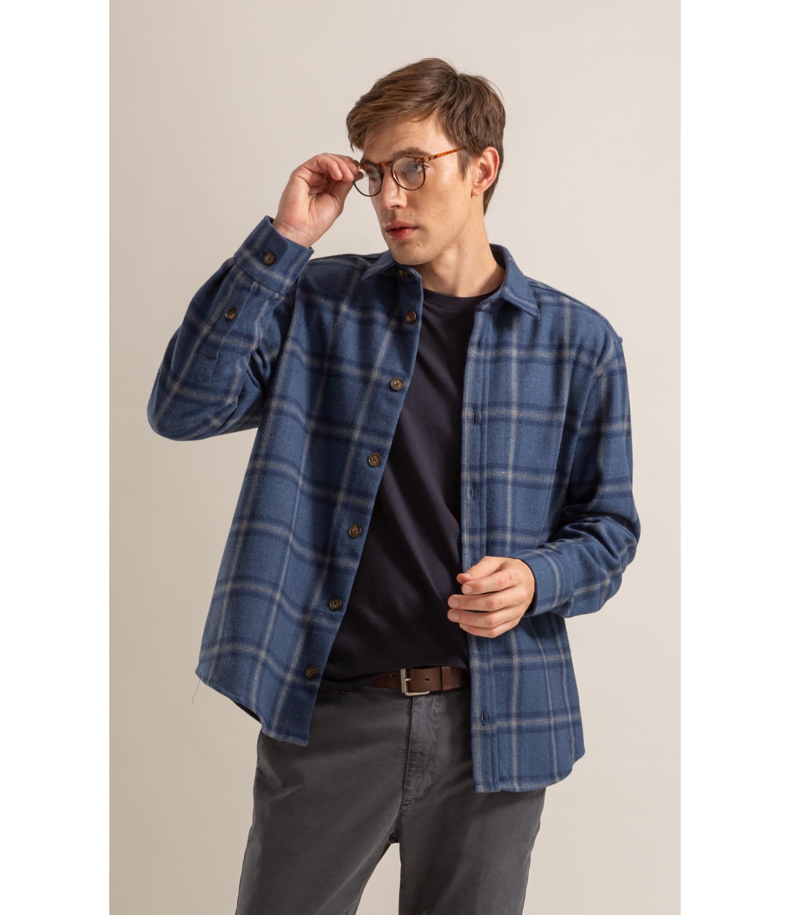 Camisa Flanela Overshirt Ml Marinho