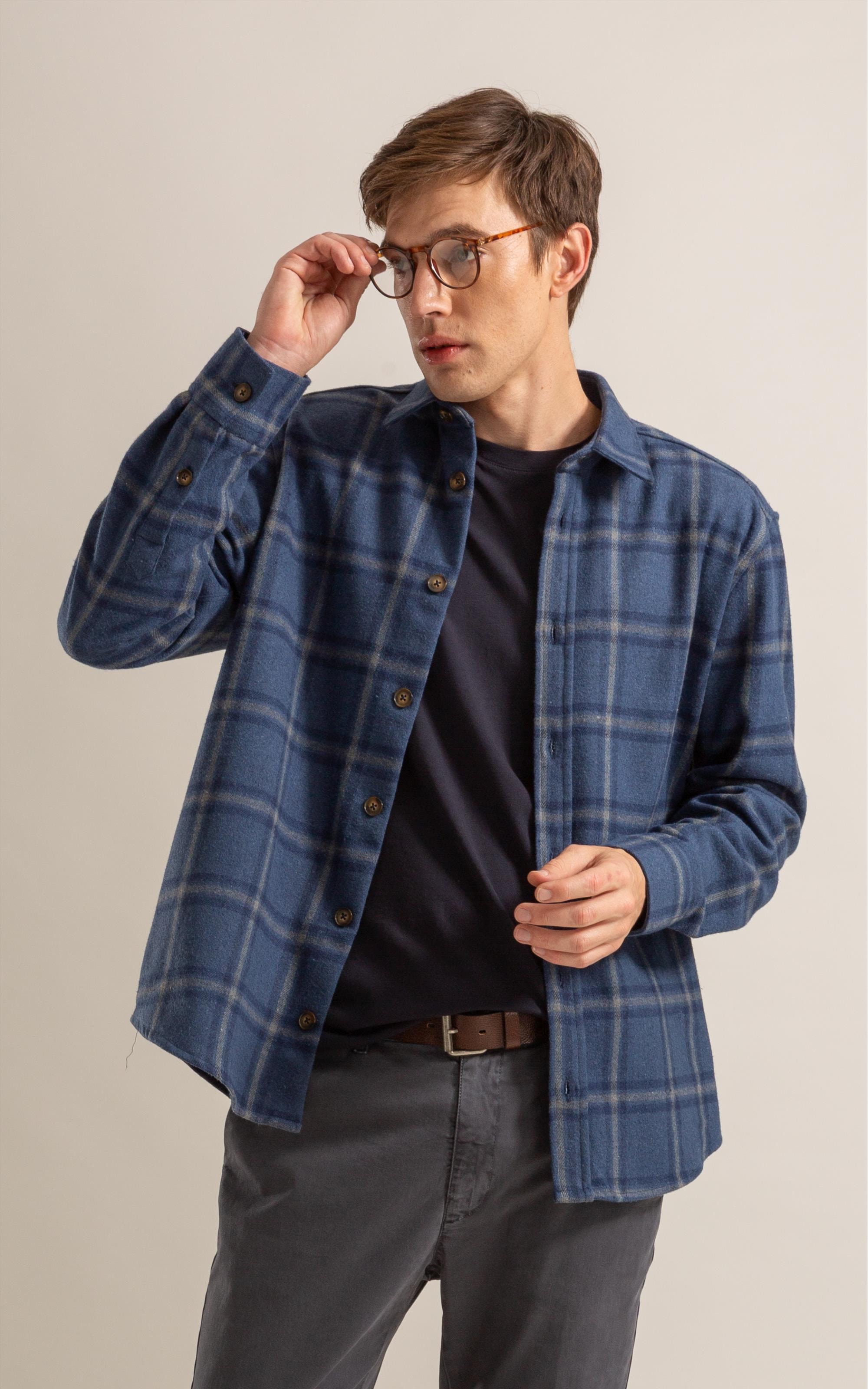 Camisa Flanela Overshirt Ml Marinho