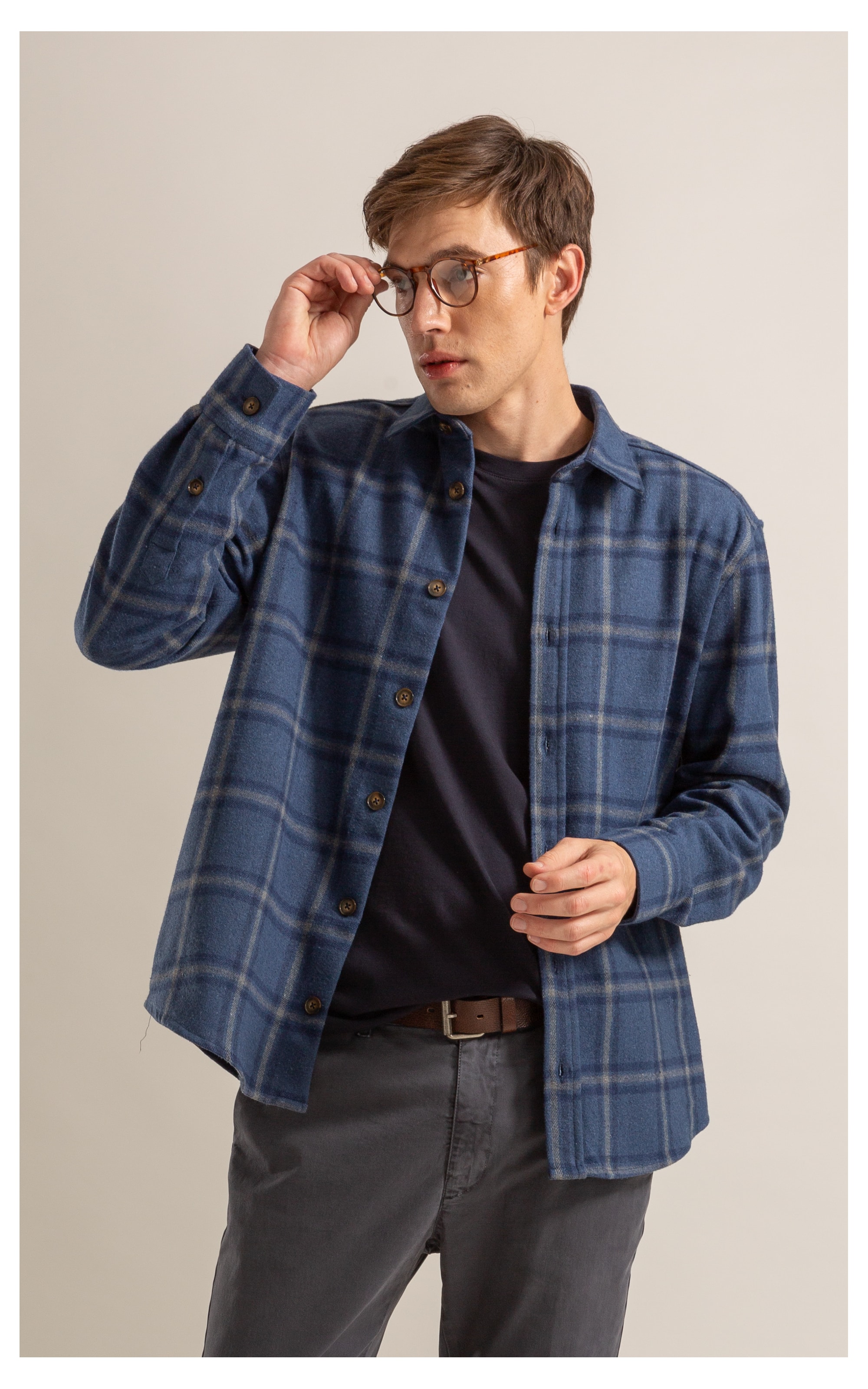 Camisa Flanela Overshirt Ml Marinho