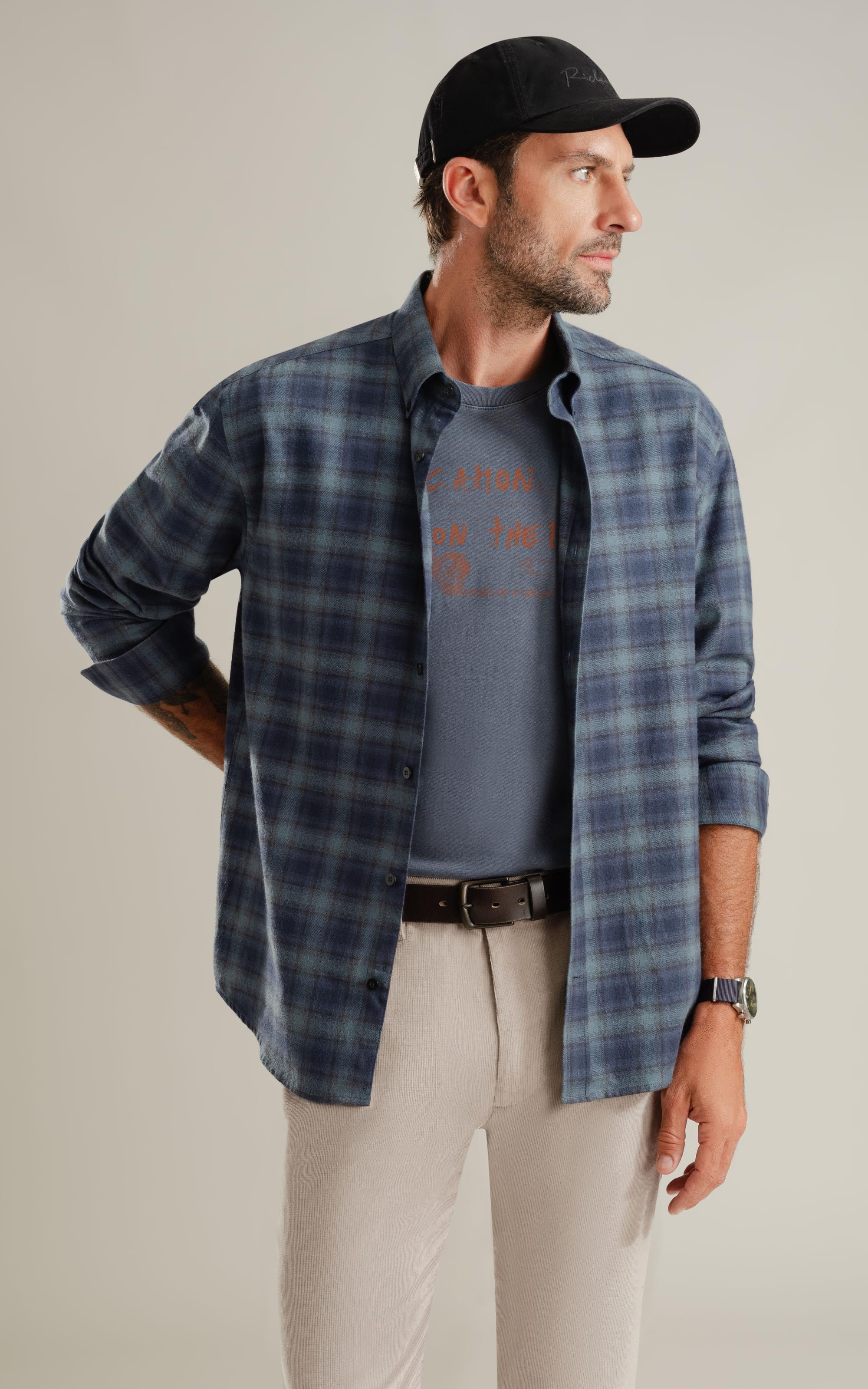 Camisa Flanela Xadrez Diogo Ml Azul Bic