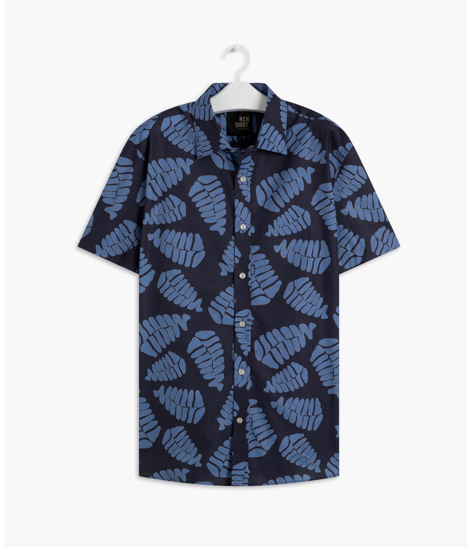 Camisa Folhas Estampada Mc Azul Bic