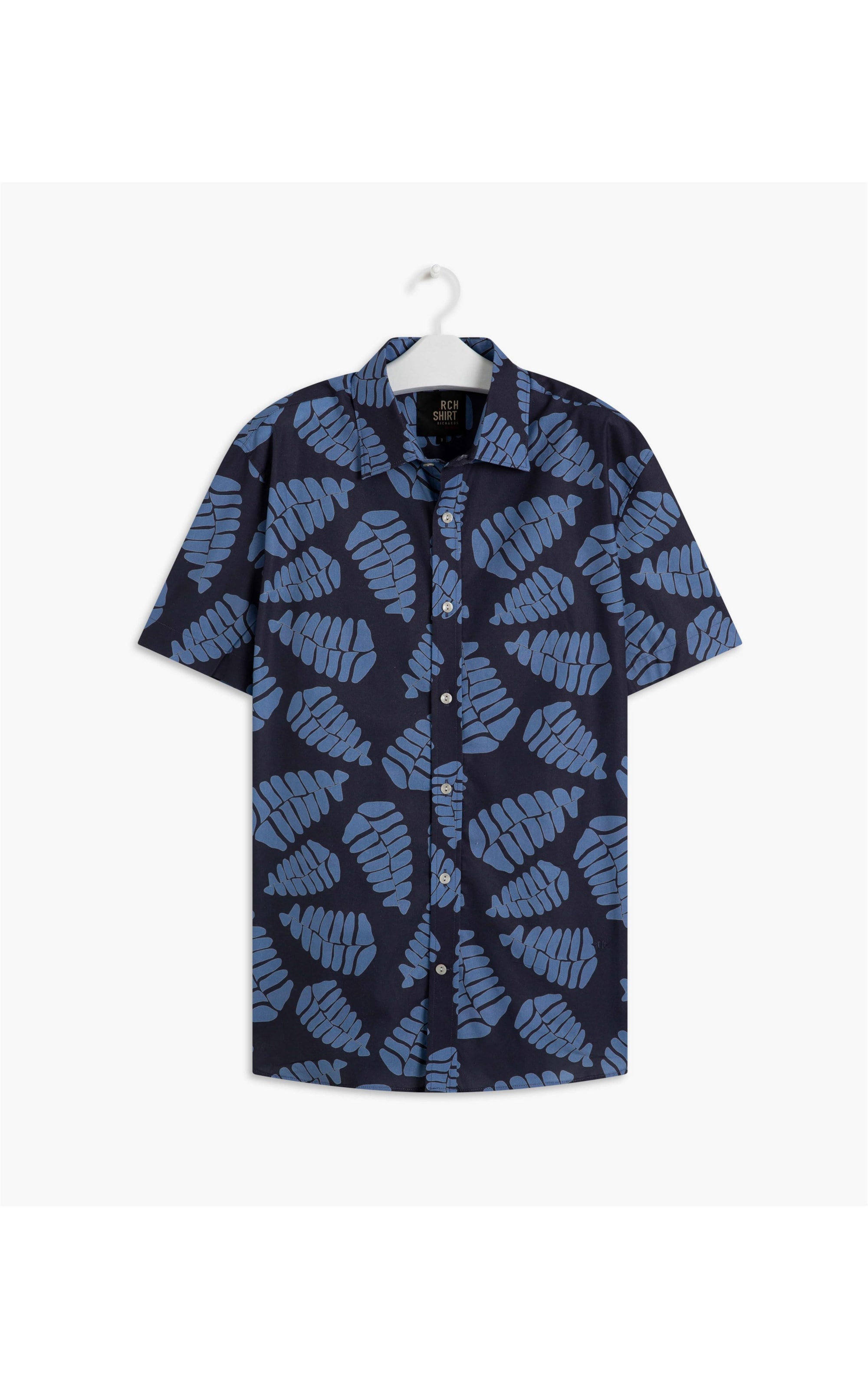 Camisa Folhas Estampada Mc Azul Bic